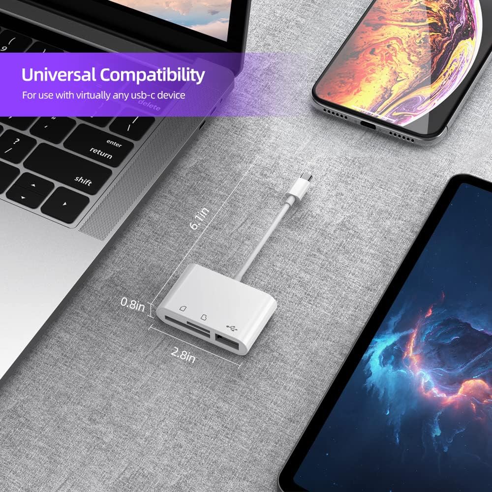 RayCue USB C to Micro SD TF Memory Card Reader, 3-in-1 USB Camera Card Reader Adapter Compatible with iPhone 15,iPad Pro, MacBook Pro/Air, Chromebook XPS, Galaxy S10/S9 and More USB C Devices