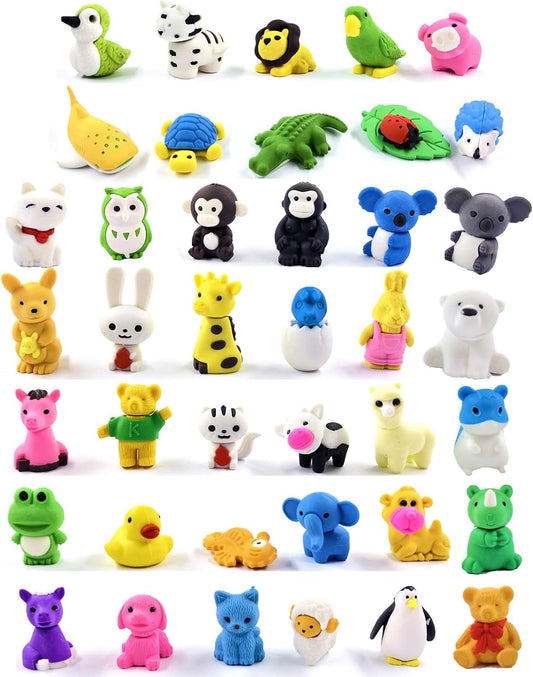 Animal Erasers Desk Pet 40 Pack 3D Animal Erasers for Kids Cute Fun Puzzle Erasers for Students School Supplies Prize Gifts Party Favors