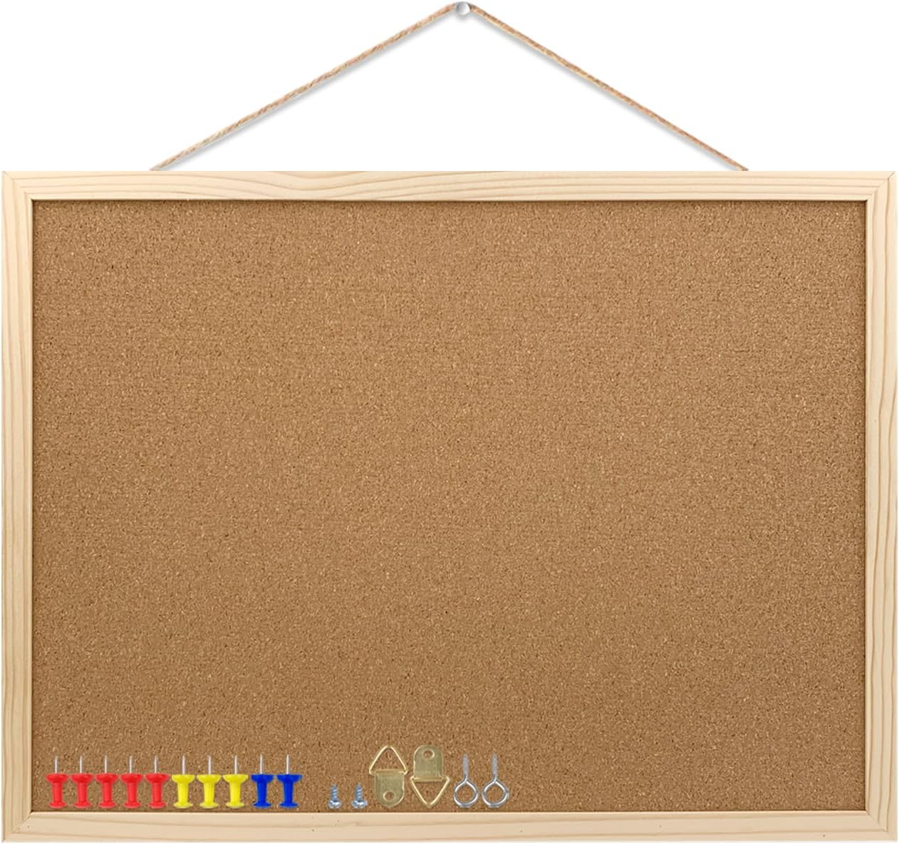 Cork Bulletin Board, 17.7X 13.3 Inches with Oak Wood Finish Frame, Wall Mounted for Office Home and School(Pins, Eye Bolts, gaskets, Screws) - Lumora Desk