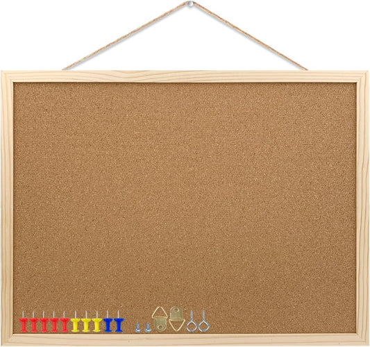 Cork Bulletin Board, 17.7X 13.3 Inches with Oak Wood Finish Frame, Wall Mounted for Office Home and School(Pins, Eye Bolts, gaskets, Screws) - Lumora Desk