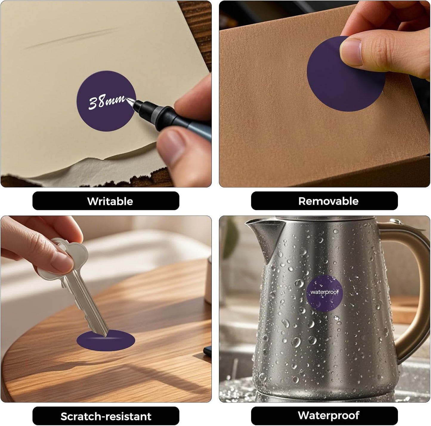 1000 PCS Colored Dot Stickers 1.5 Inch Vinyl Purple Circle Labels Removable Waterproof Color Coding Round Sticker for Office Inventory Organize