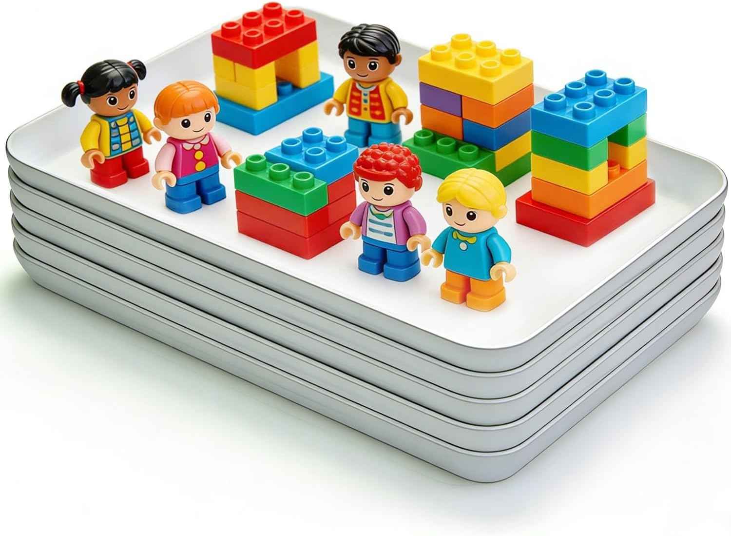 5 Pack Large Plastic Art Trays, White Stackable Activity Craft Tray Sand Serving Organizer for Classroom Kids DIY Projects, Beads, Painting, Jewelry Organizing Supply (16.34'' x 11.26'' x 1.57'')