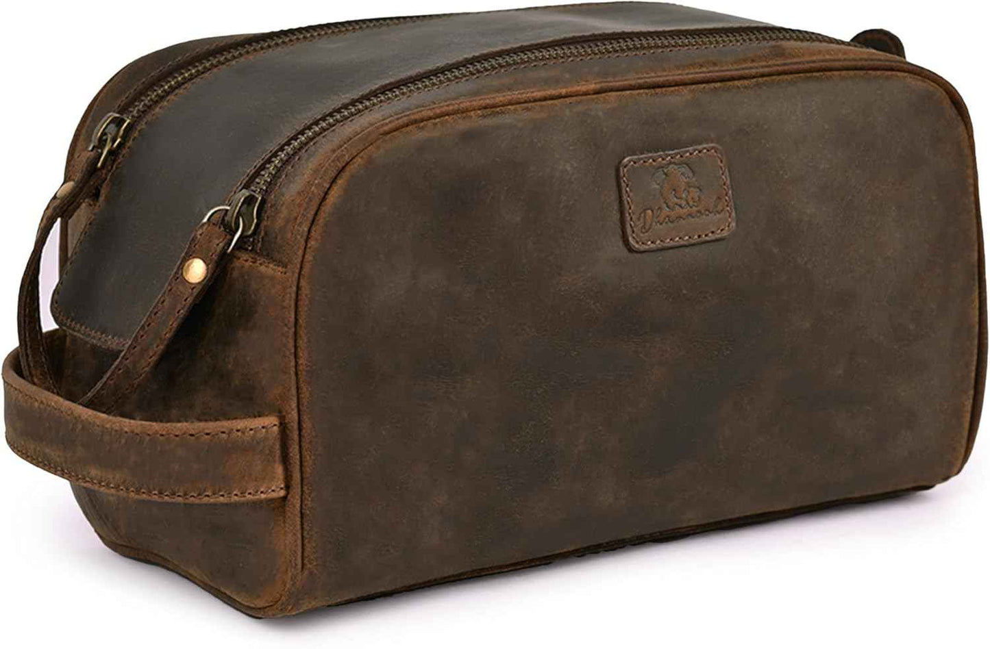 King-Size Premium Leather Toiletry Travel Pouch – Handcrafted Vintage Dopp Kit Bag with Waterproof Lining, Spacious Design for Travel Essentials - Brown