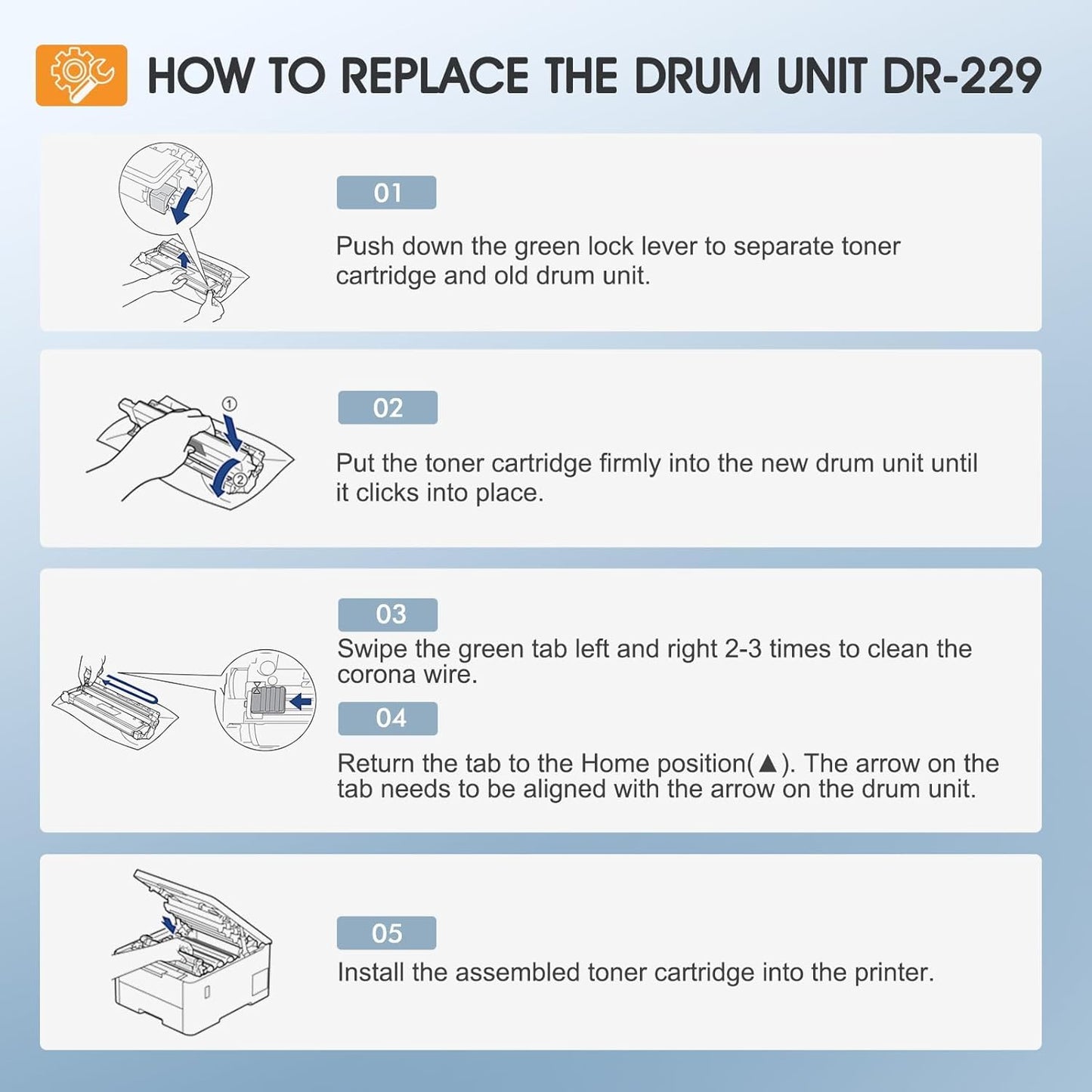 DR229 DR229CL Drum Unit 4-Pack Compatible Replacement for Brother DR229 DR-229CL for MFC-L3780cdw MFC-L3720cdw HL-L3220cdw HL-L3280cdw HL-L3295cdw DCP-L3560cdw Printer