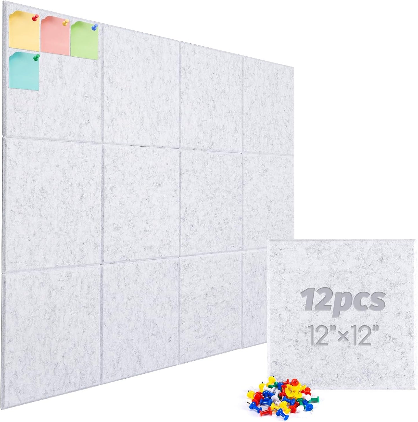 Large Cork Board Alternative, 12 Pack Felt Board with Safe Removable Adhesive Tabs Felt Wall Tiles, Large Cork Boards for Walls, Cork Board for Home Office, Pin Boards for Walls, Marble White