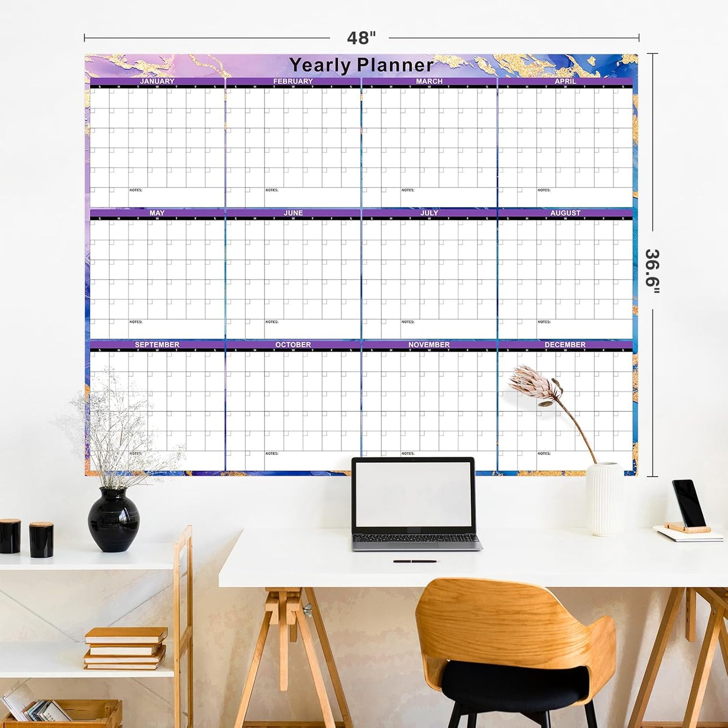 Ospelelf Undated Large Dry Erase Wall Calendar 12 Month, 2025 Laminated Calendar 36.6'' x 48'' Yearly Monthly Family Calendar, Jan to Dec