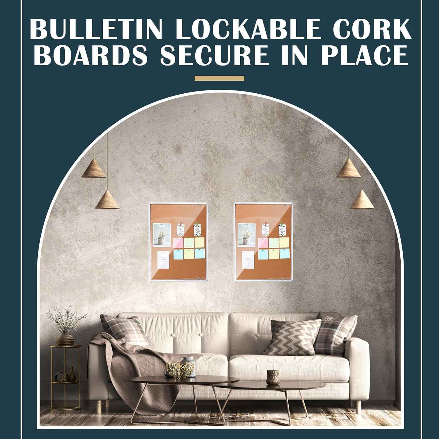 Cholemy Enclosed Bulletin Lockable Cork Case Notice Board 48 x 36 Inch Weatherproof Bulletin Board with Aluminum Frame Mounting Screws Outdoor for School Office Wall Display Pictures(Silver)