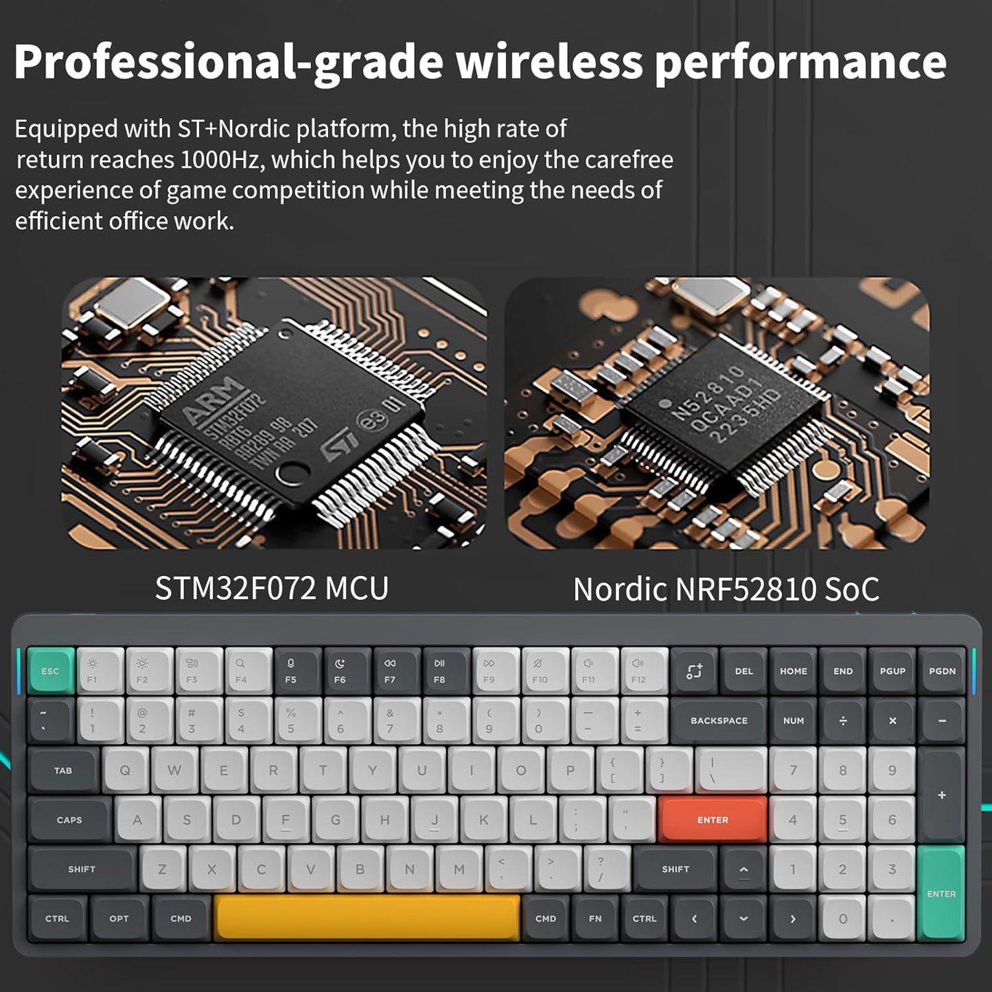 nuphy Air96 V2 Wireless Mechanical Keyboard,100 Keys RGB Backlit Keyboard,Supports Bluetooth 5.1,2.4G and Wired Connection,for PC/Laptop/Windows/Mac -Grey Gateron Aloe Switch
