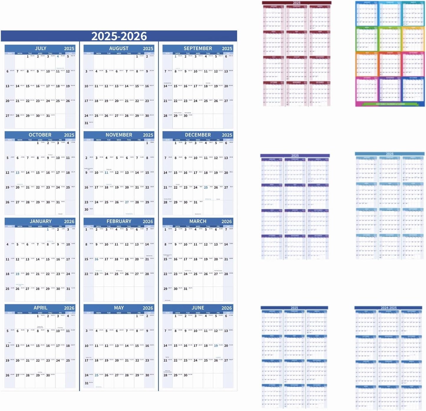 2025-2026 Wall Calendar 34.8" x 22.8" Large Vertical Yearly Wall Hanging Calenda with Julian Date from July 2025 to June 2026 Thick Paper Calendar 12 Month Annual Planner for Office Fridge(Blue)