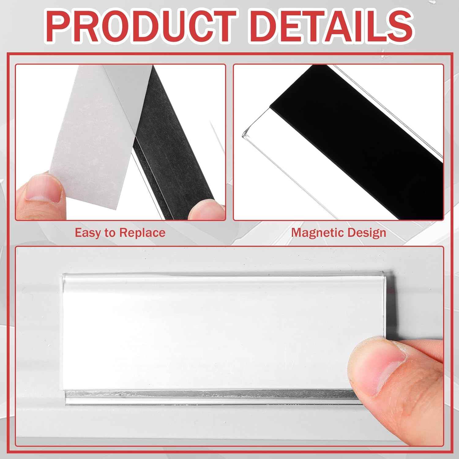 Fainne 50 Pcs Magnetic Shelf Label Holders for Metal Racks and Shelves, 1.25 x 3 Inches Clear Magnetic Shelf Label Strips Gondola Price Tag Installed in Supermarkets, Shops, Convenience Stores