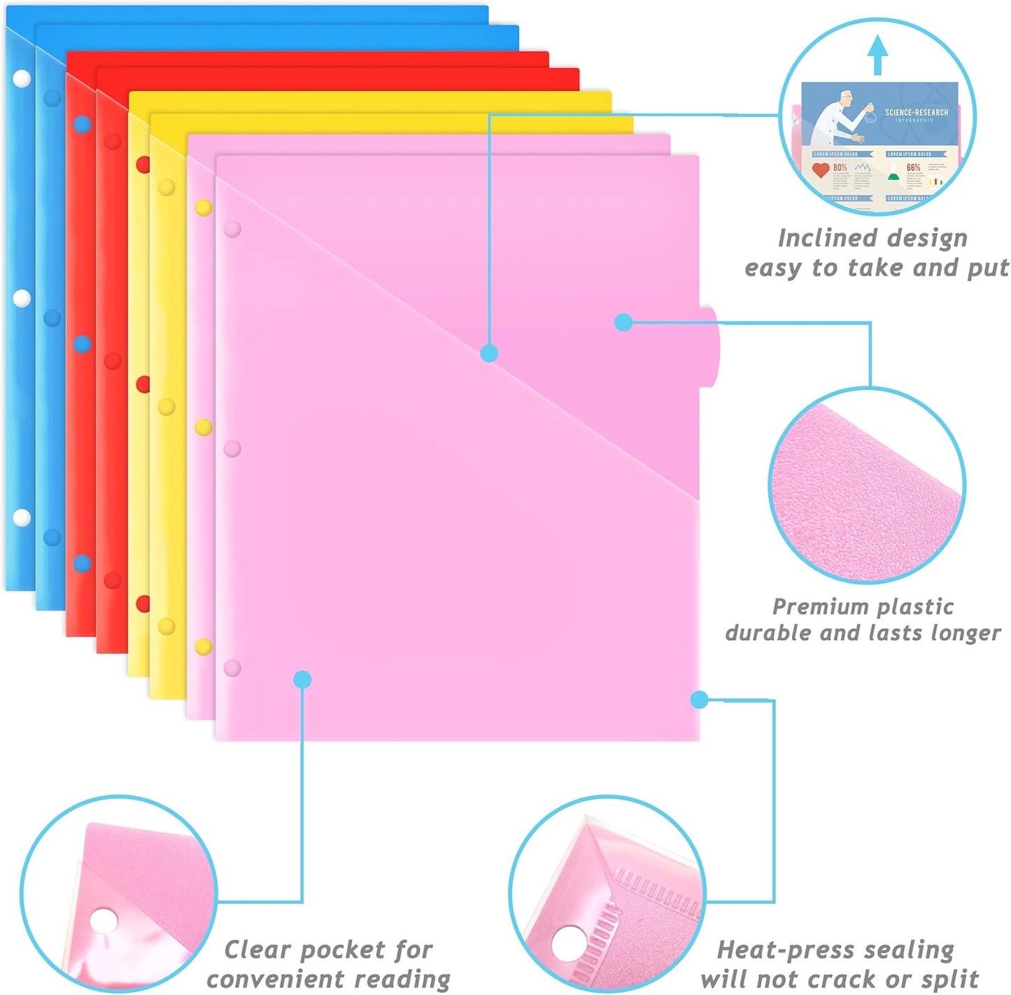 WOT I Durable 8-Tab Binder Dividers with Clear Pocket - 1 Set, Reusable Plastic Dividers for 3 Ring Binder, 4 Vibrant Colors