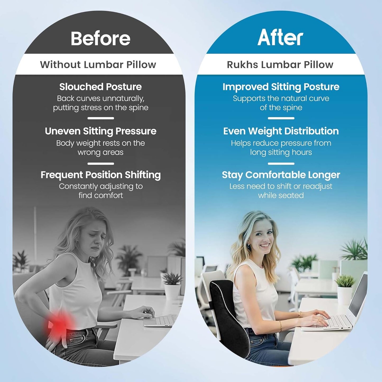 Lumbar Support Pillow for Office Chair and Car, Premium Memory Foam Back Cushion for Back Pain Relief Improve Posture Ergonomic Cushion with Breathable Mesh Cover and Adjustable Straps