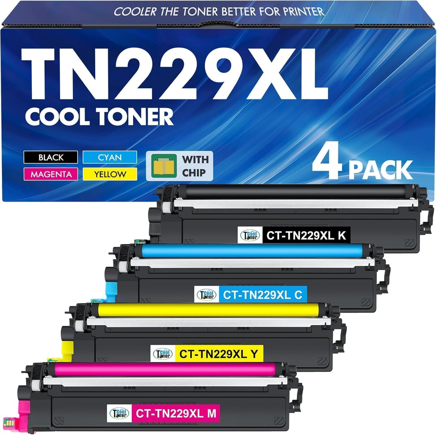 TN229 TN229XL 229XL MFC-L3780CDW Toner Cartridges: Compatible for Brother TN229XL TN229 TN 229 229XL HL-L3220CDW HL-L3280CDW MFC-L3720CDW HL-L3300CDW HL-L3295CDW Printer 229XL Toner Cartridges 4 Pack