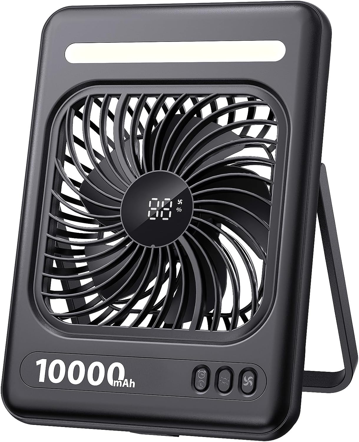 10000mAh Portable Travel Fan, 5 Speeds Strong Wind Cruise Fan with LED Lantern, 24H Runtime Cordless Personal USB Fan, 2/4/6/8H Timer, Ultra-thin Quiet Desk Fan for Camping, Office, Bedroom, Beach