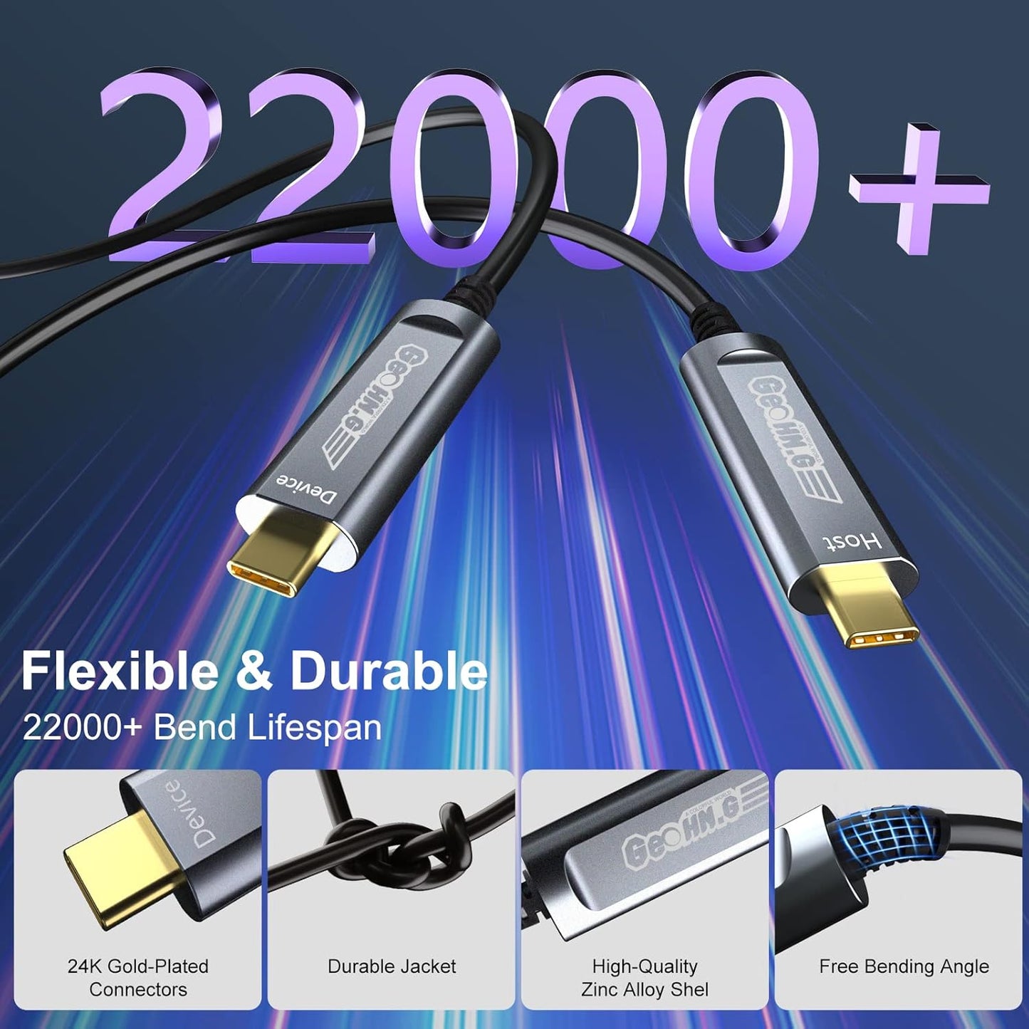 USB C to C Fiber Optic Extension Cable 50M/165FT, USB 3.2 10Gbps Long Distance Active Optical USB C GEN2 Cable for VR/AR, Quest2, Webcam, Camera, Mini PC and More - Grey