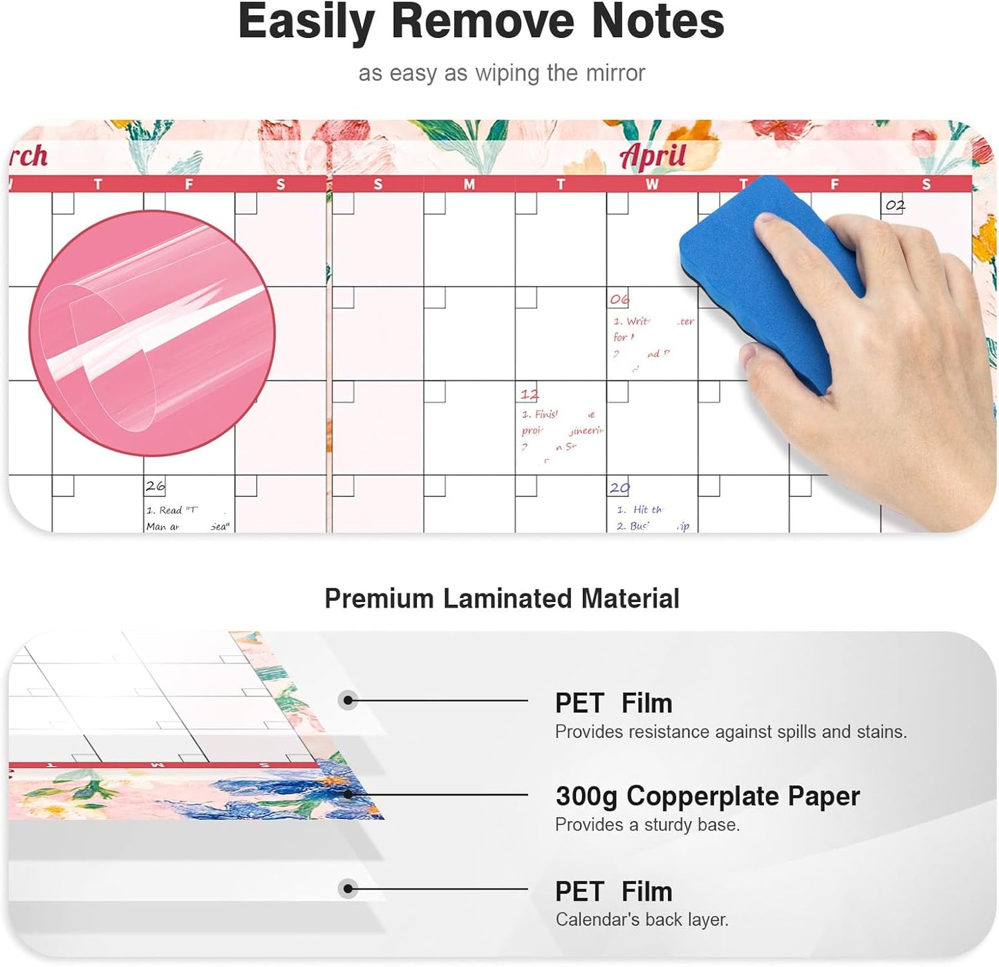 Ospelelf Undated Wall Calendar 2025 Large Laminated Dry Erase Calendar 36.6'' x 48'' Yearly 12 Month Family Calendar