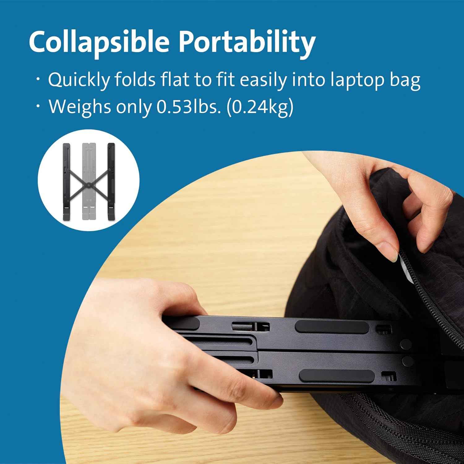 Kensington Portable Laptop Stand, Collapsible Aluminum Laptop Riser, Height Adjustable Laptop Cooling Stand for Up to 16", Lightweight 0.53lbs Stand for MacBook Air/Pro, Dell XPS, Lenovo, HP, K50406WW