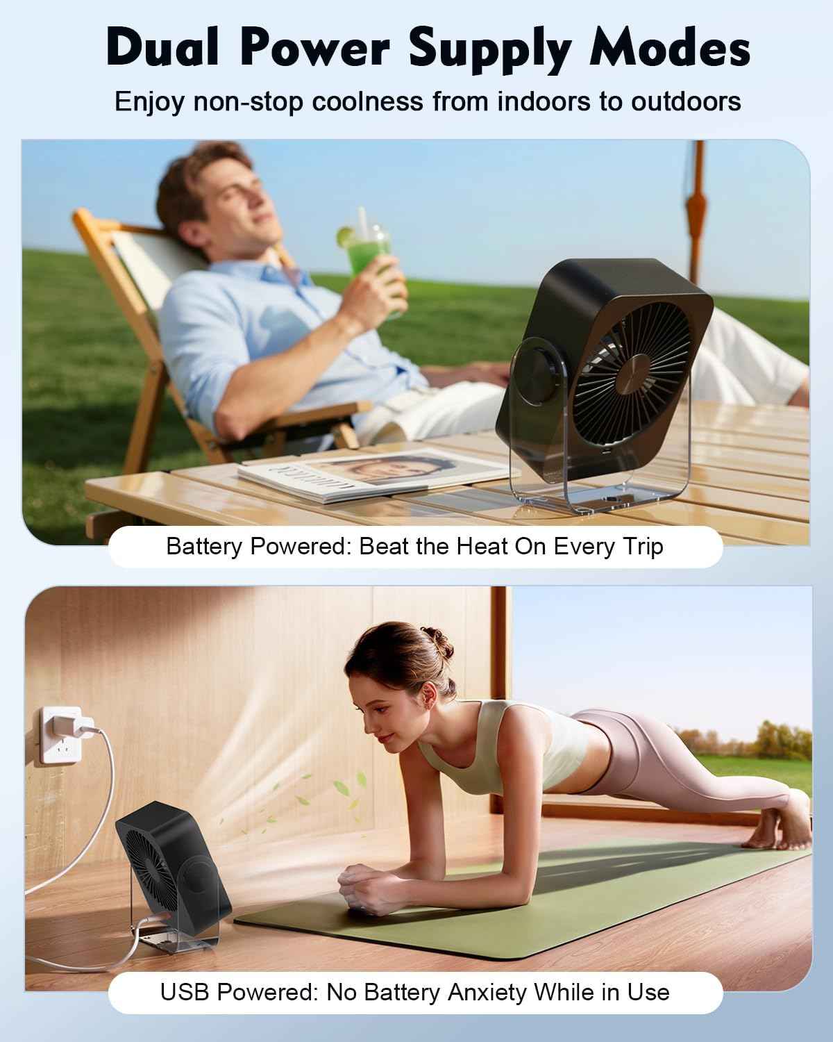 Small Desk Fan Quiet: Rechargeable 5000mAh Battery Powered, 199 Speeds Strong Wind, 120° Tilt Adjustable, 6.6" Portable Desktop Fan for Bedside Sleeping Camping Home Office Travel, Black