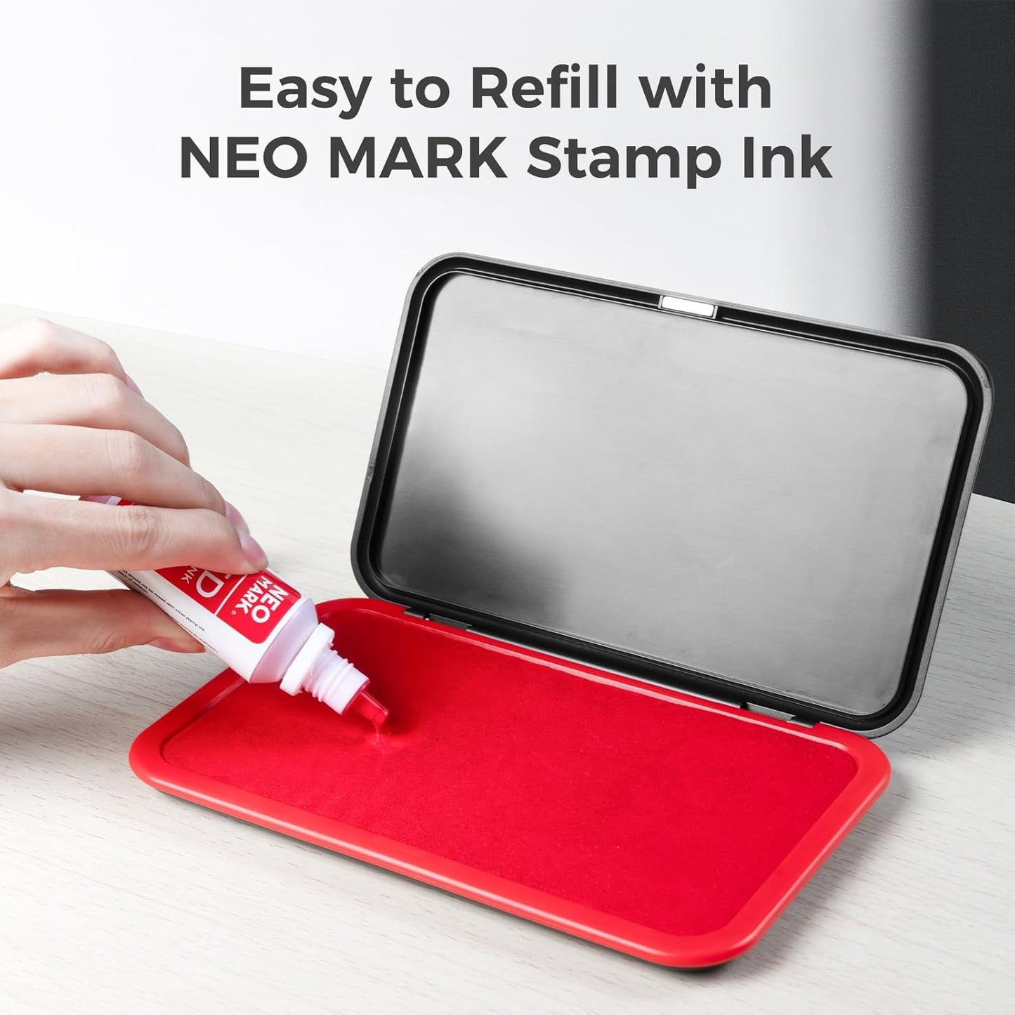Large Stamp Pad Kit (1oz Ink Included) - 3.50"x 6.25", Magnetic Lid, Premium Quality Felt Stamp Pad (Red)