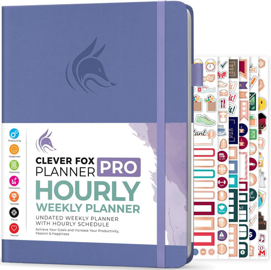 Clever Fox Planner PRO Schedule – Undated Weekly & Monthly Life Planner with Time Slots, Appointment Book & Daily Organizer, A4 (Lavender)