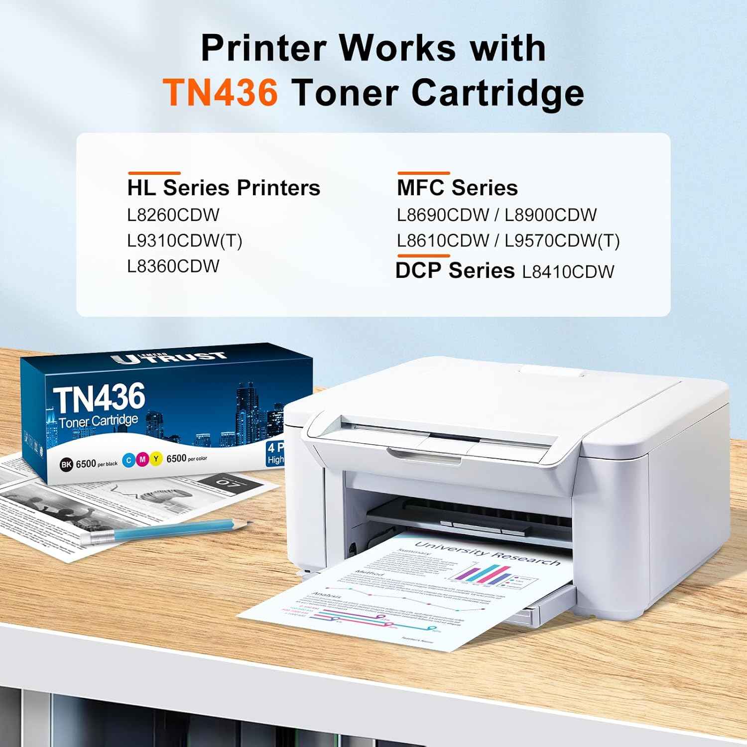 Compatible TN436 Toner Cartridge Set 6500 High Yield with Chip Replacement for Brother TN436 TN 436 TN433 TN431 Printer (4Pack,BK/C/Y/M)