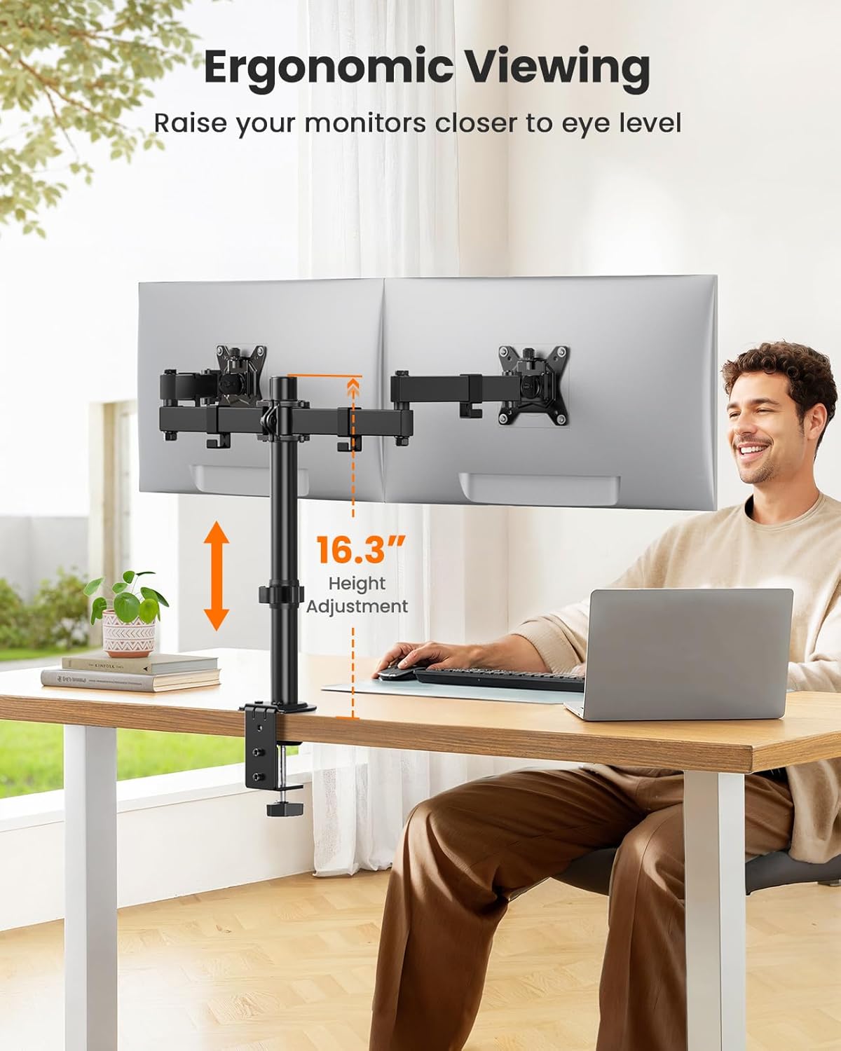 ErGear Dual Monitor Stand, Heavy-Duty Monitor Mount for 17″–32″ Monitors, Flexible Arms with Easy Dual-Monitor Alignment, Sturdy Stepped Arm Design for Superior Support, Supports 22 lbs per Arm