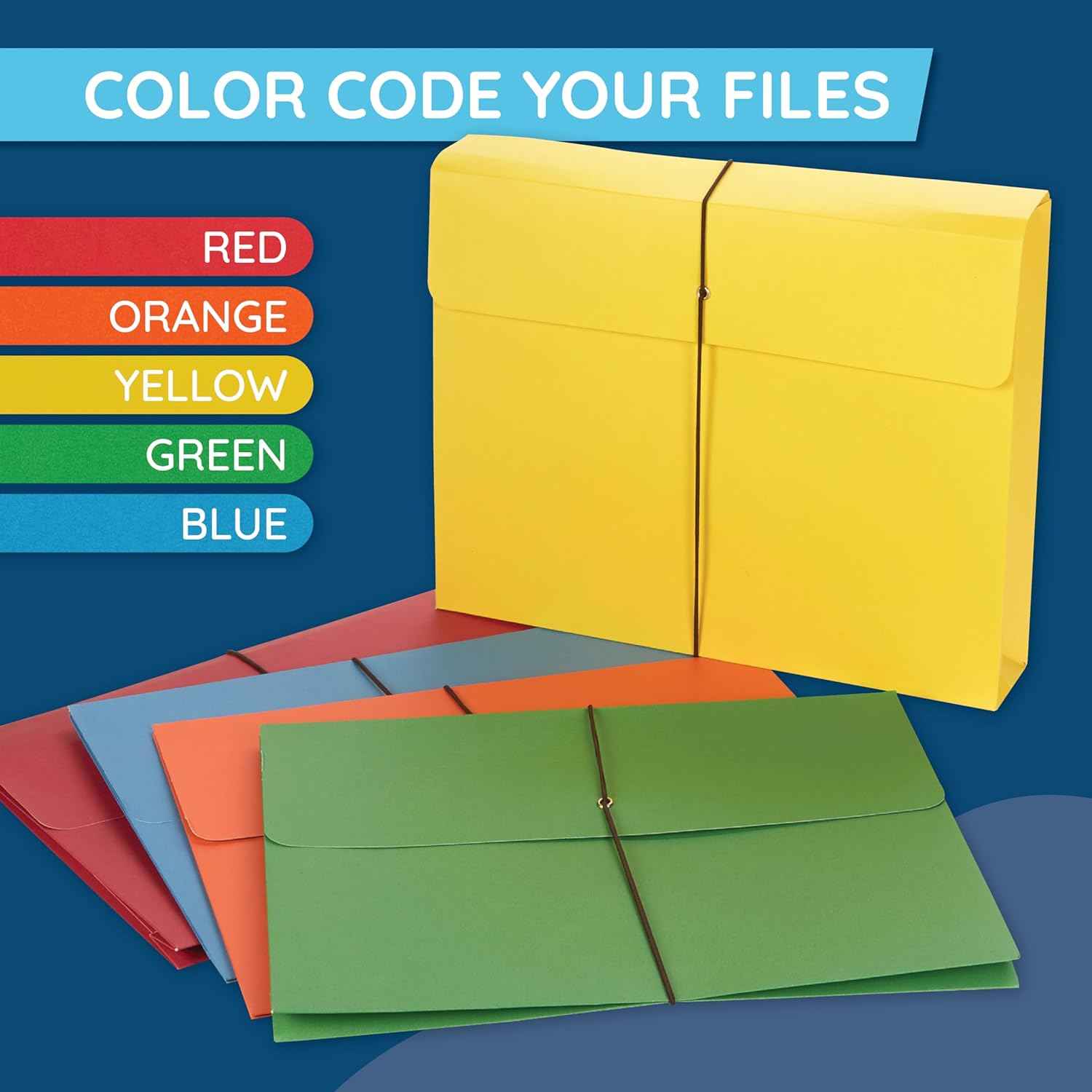 Blue Summit Accordion File Wallet with Flap and Cord Closure, Letter Size, 2” Expansion, Assorted Colors – 10 Pack