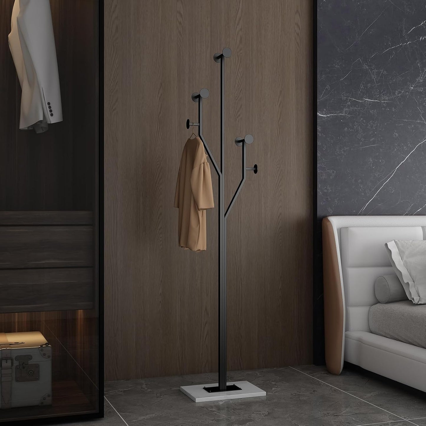 Heavy Duty Coat Rack Tree-shaped Metal Freestanding Coat Tree with Sturdy Marble Base Corner Coat Rack for Bedroom Entryway Hallway 14.96 x 10.24 x 68.9 Inches (Black) - Lumora Desk