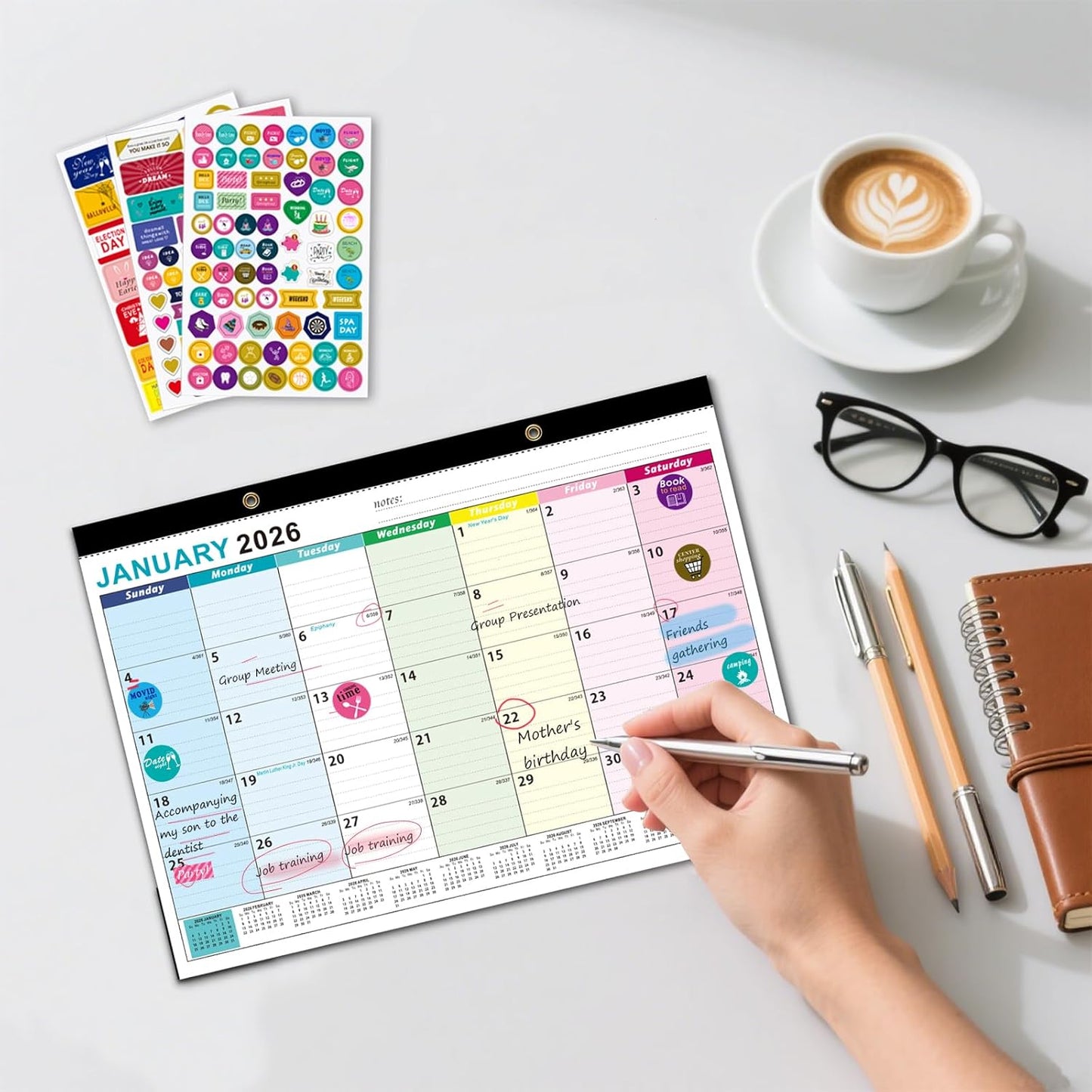 Desk Calendar2026-2027, With 3 sticker, 18 Month Calendar Running to June 2027-17" x 12" Desktop/Wall Monthly Calendar for Homeschool or Office