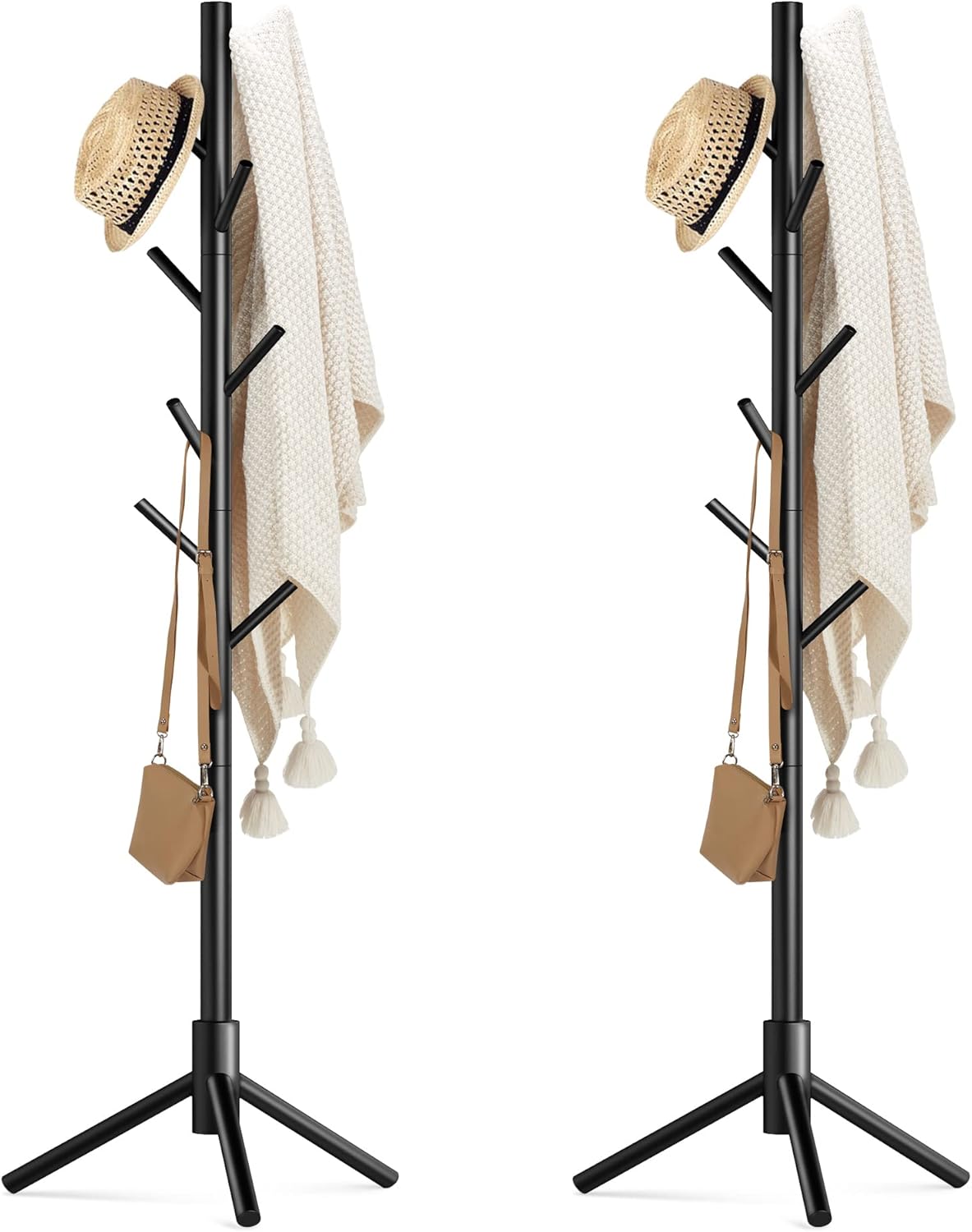 Haddockway Wooden Coat Rack Stand with 8 Hooks New Zealand Pine 3 Adjustable Coat Standing Tree Easy Assembly for Coats, Hats, Scarves and Handbags for Entryway, Hallway, Bedroom, Office,2 PCS - Lumora Desk