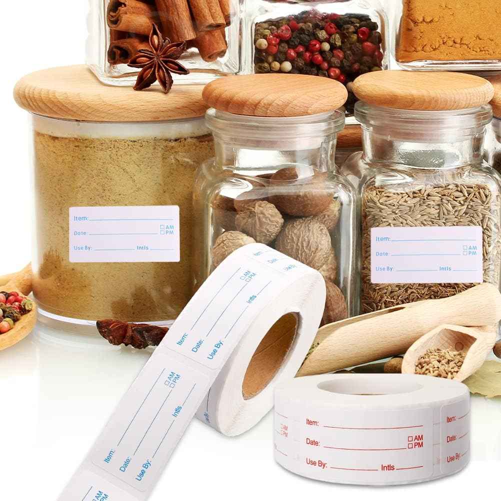 2 Rolls 1000 Pieces Removable Food Labels, 1 x 2 Inch Date Stickers for Freezer, Refrigerator Food Containers - Easy to Write