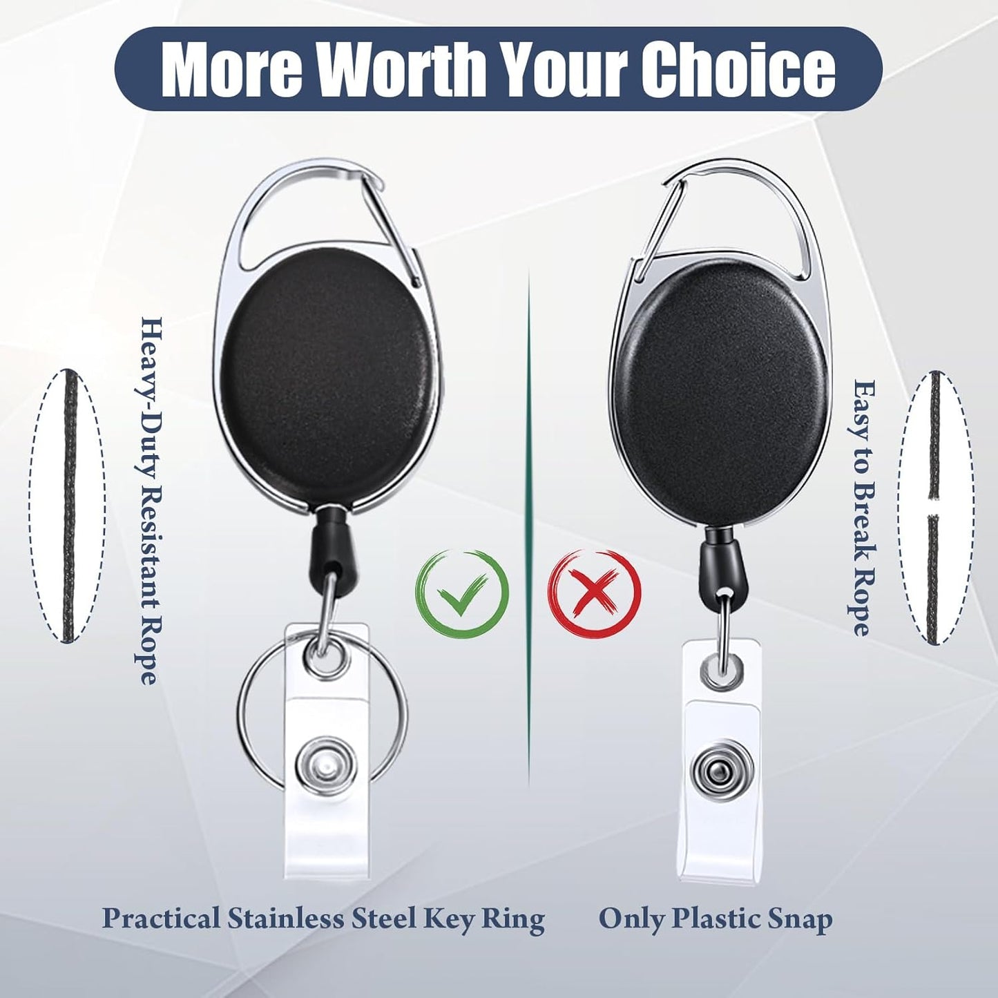 Laumoi Retractable ID Badge Holder Badge Reel with Belt Clip and Key Ring, Name ID Badge Clips Keychain for Office Worker Doctor Nurse Employee (Black,90)