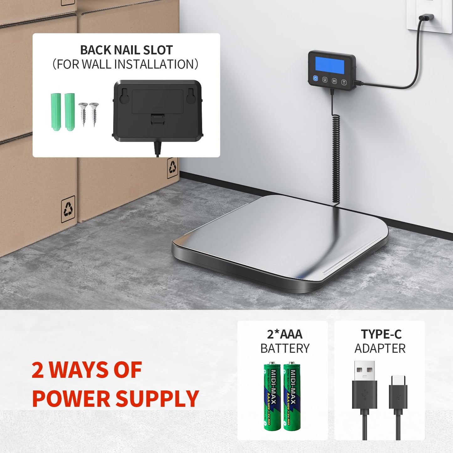 KKZ Shipping Scale, 440 LB Heavy Duty Postal Scale for Packages, Large Mailing Scale for Postage, Industrial, Small Business, Laundry, Warehouse, Stainless Steel - Lumora Desk