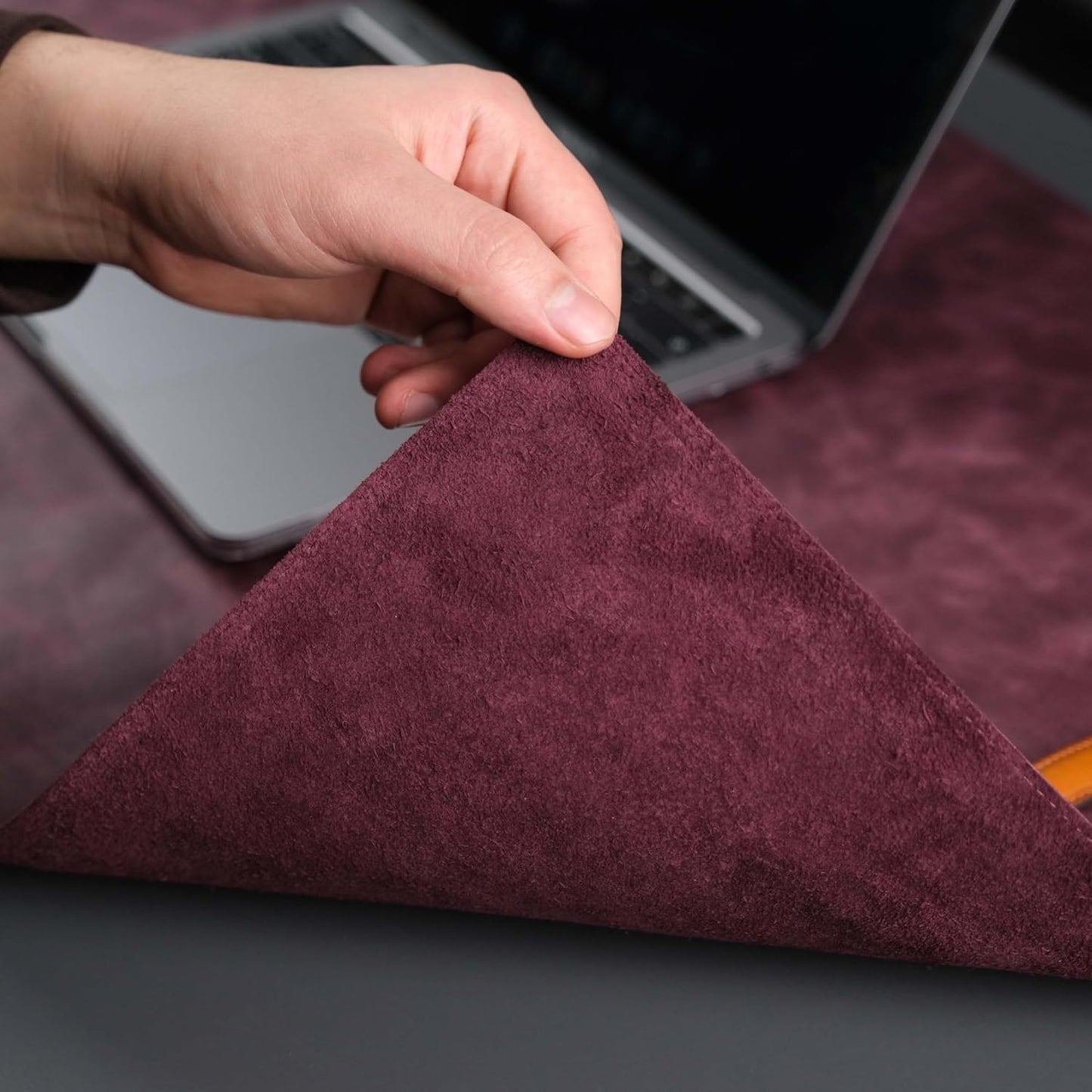 Jersey Genuine Calfskin Leather Desk Pad, Office Desk Mat with Non-Slip Bottom, Smooth Surface for Mouse & Keyboard, Desk Protector (36x19 inches) (Dark Purple)