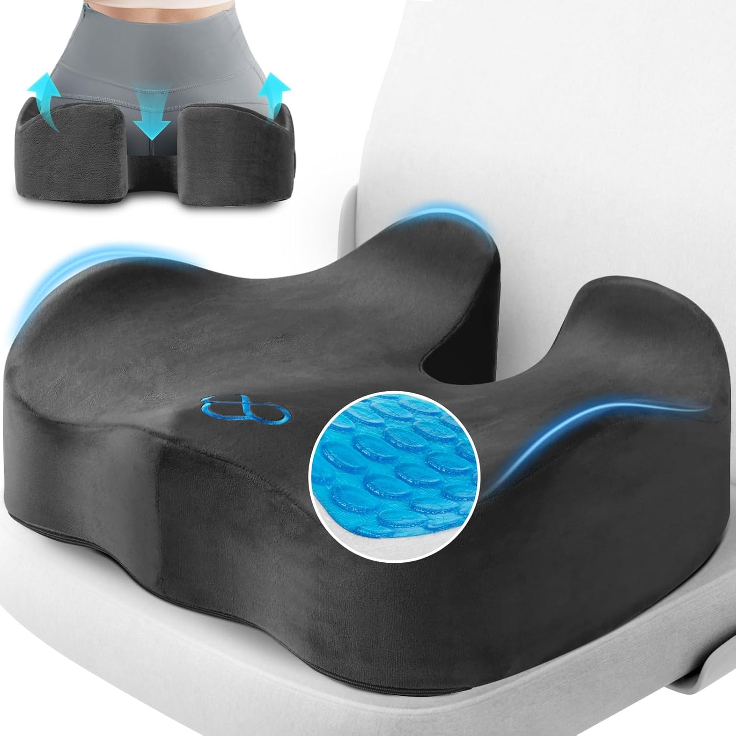 Seat Cushion, Gel Chair Cushions, Office Chair Cushions, Anti-Slip Bottom & Removable Cover Tailbone Pain Relief Cushion, Memory Foam Seat Cushion, 5.28 in Thick (Grey)