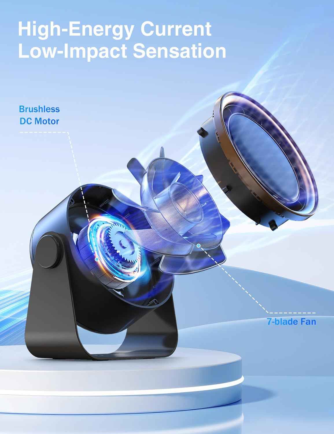 Small Desk Fan, Ultra-Quiet Desktop Air Circulator, Touch Screen Control, Multi-Speed Desktop Fan with LED Light, Quiet Table Fan for Bedroom, USB Rechargeable Small Fan for Desk(Grey)