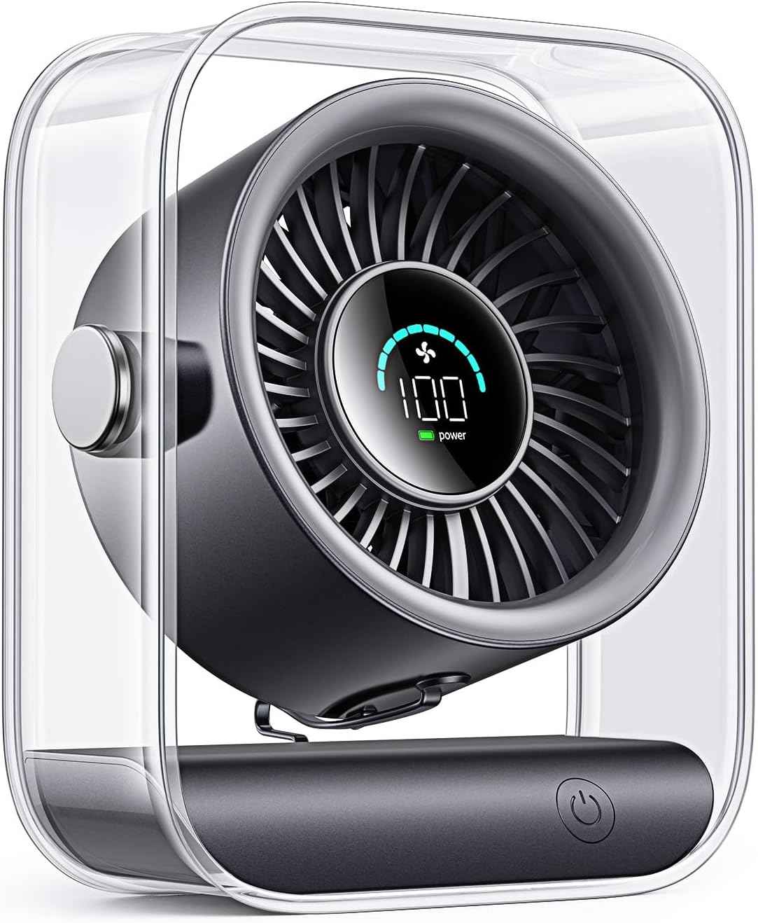 DIGIX Portable Desk Fan for Bedroom, Rechargeable Small Table Fan with 100 Speeds, 90° Rotation, Turbo Airflow, LED Display, Quiet Personal USB Cooling Fan for Office Home Travel Camping, Black