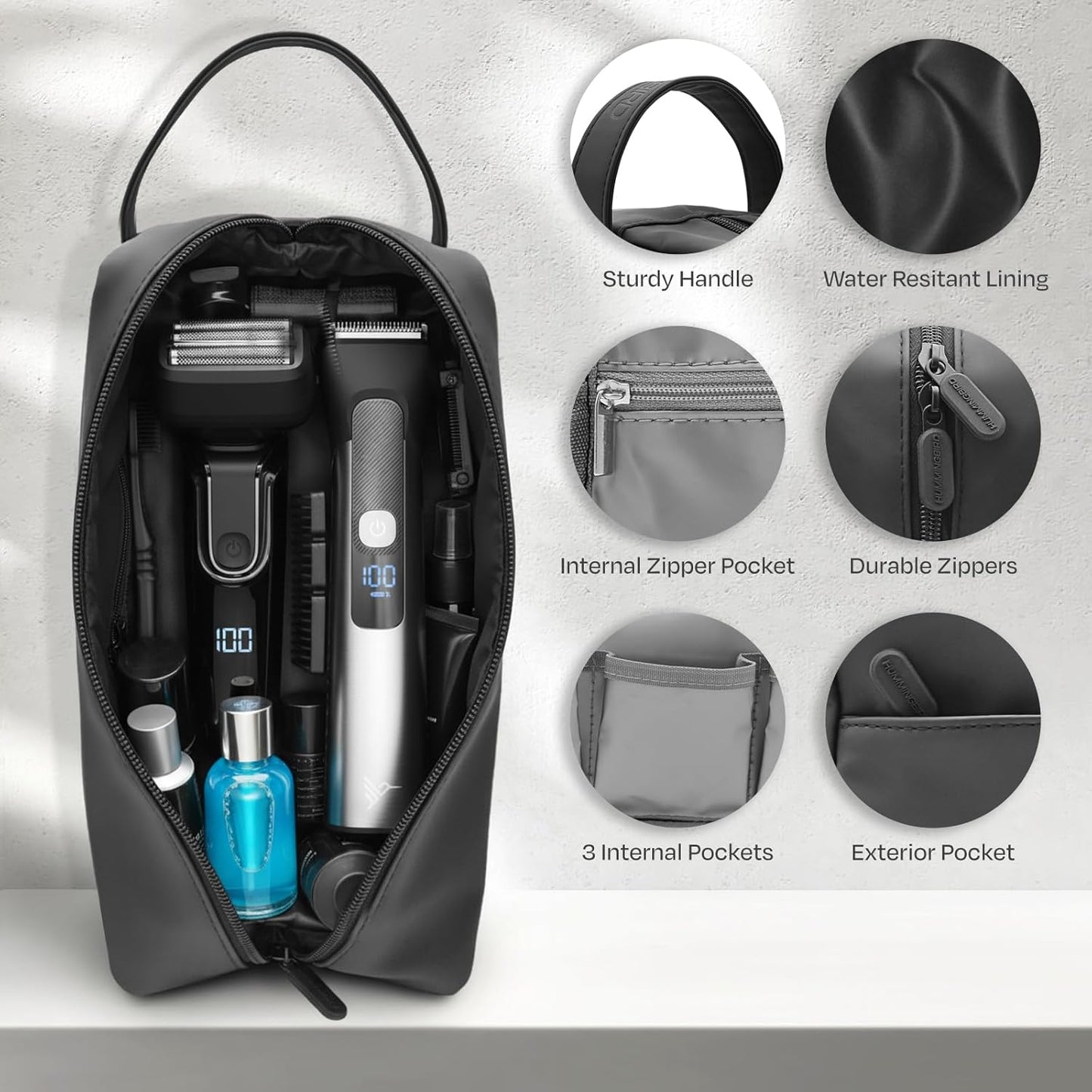 HUMMINGBIRD JetPack Toiletry Bag for Men, Premium Mens Travel Bag, Toiletry Organizer Dopp Kit, Water Resistant Shaving Bag for Toiletries and Accessories, Bathroom Organizer for Travel Essentials