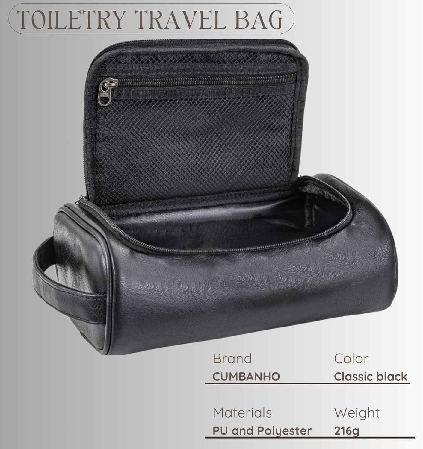 Mens Toiletry Bag,Compact Dopp Kit for Men Travel, PU Leather Shaving Kit, Water-Resistant Minimalist Organizer with Wrist Strap,Travel Toiletry Bag, Gift for Men,Large 10x6.5x4"Classic Black