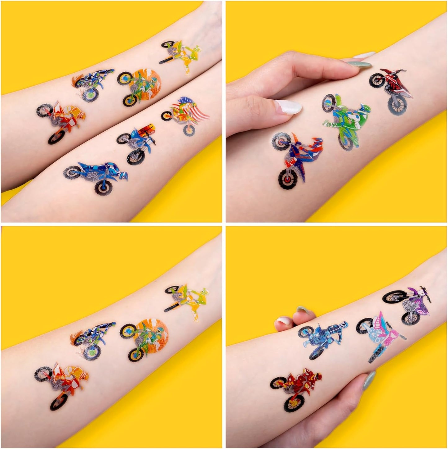 [96 PCS] Dirt Bike Motorcycle Pre-Cut Temporary Tattoos for Kids | Super Cute Motocross Themed Birthday Party Favors, Supplies, Decorations, Fake Tattoo Stickers, School Rewards Gifts For Boys & Girls