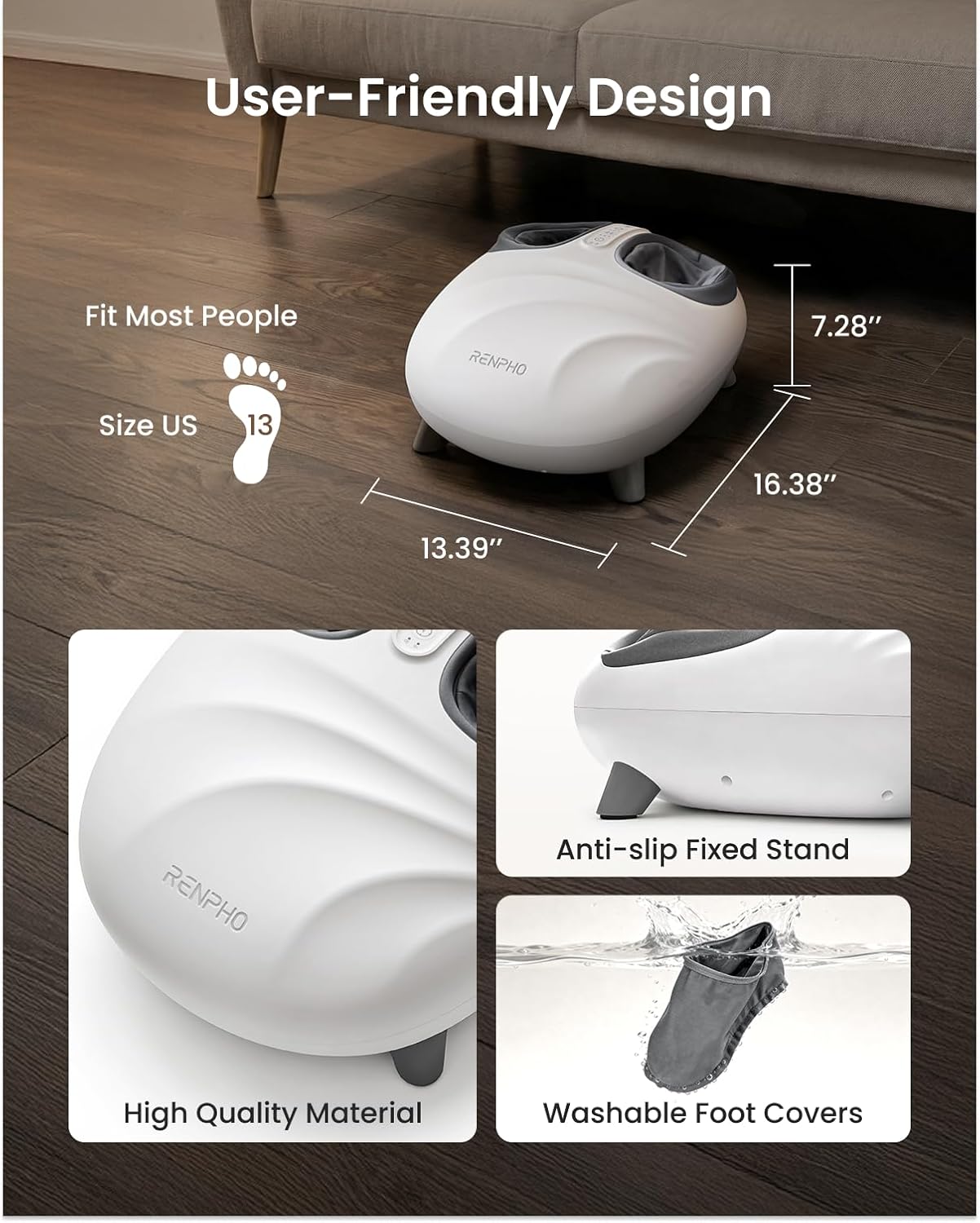 RENPHO Foot Massager Designed Specifically for Women, Shiatsu Foot Massager with Pressure Monitor Tech, Full-Foot Massage Machine with Kneading & Compression, Birthday Gifts for Women, Size 13