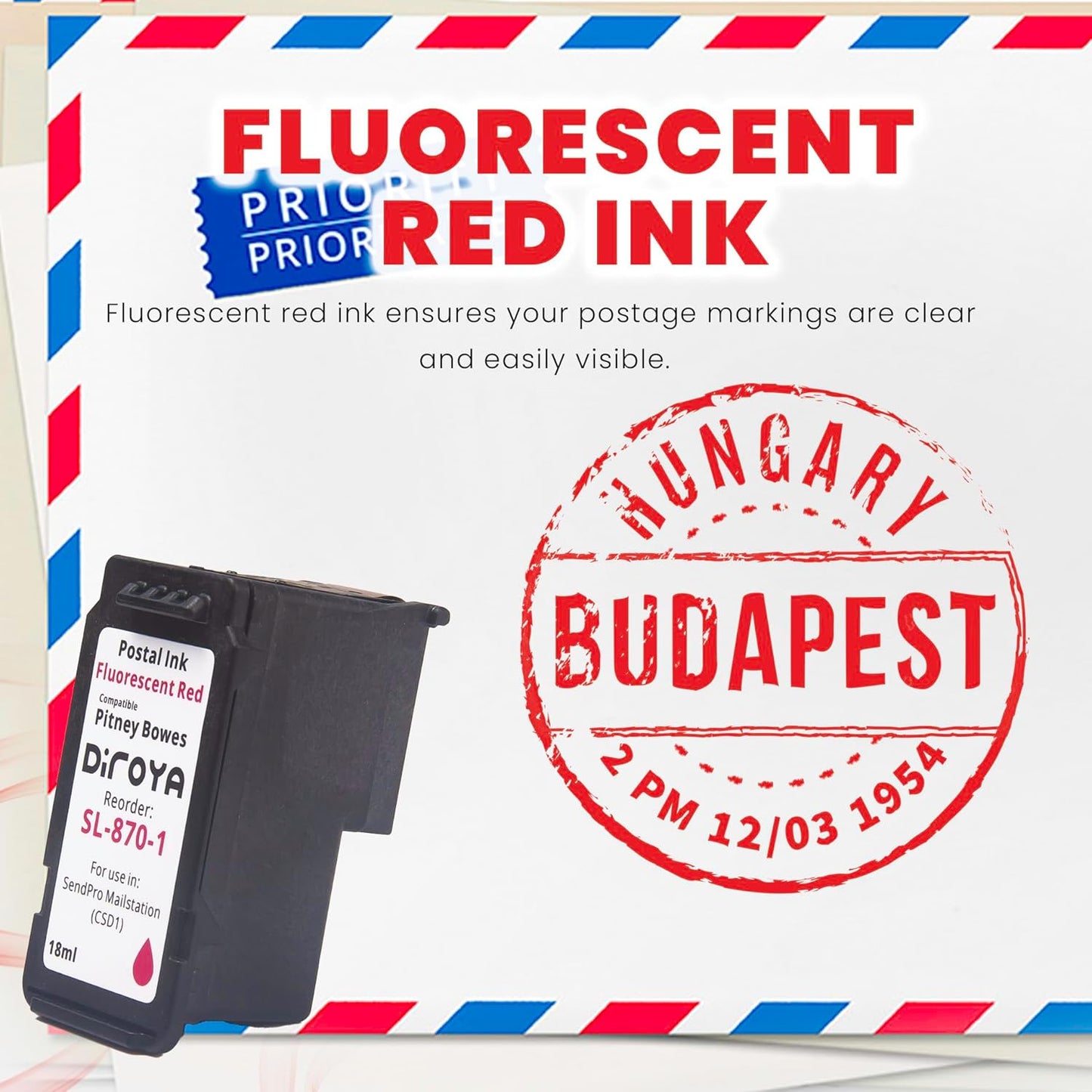 SL-870-1 Ink Cartridge 18ML High Yield Replacement for Pitney Bowes SendPro Mailstation Fluorescent Red Postage Ink (CSD1) (1 Pack)