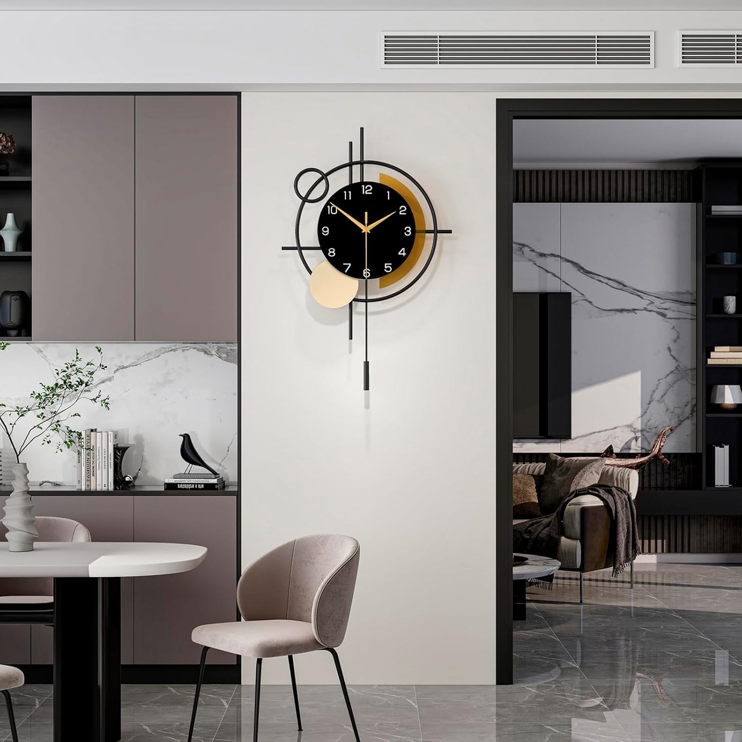 Wall Clock for Living Room Decor Decorative Wall Clock with Pendulum Silent Quartz Battery Operated Black Metal Large Clock for Dining Room,Kitchen,Home,Bathroom,Bedroom,13.8x21.3 in