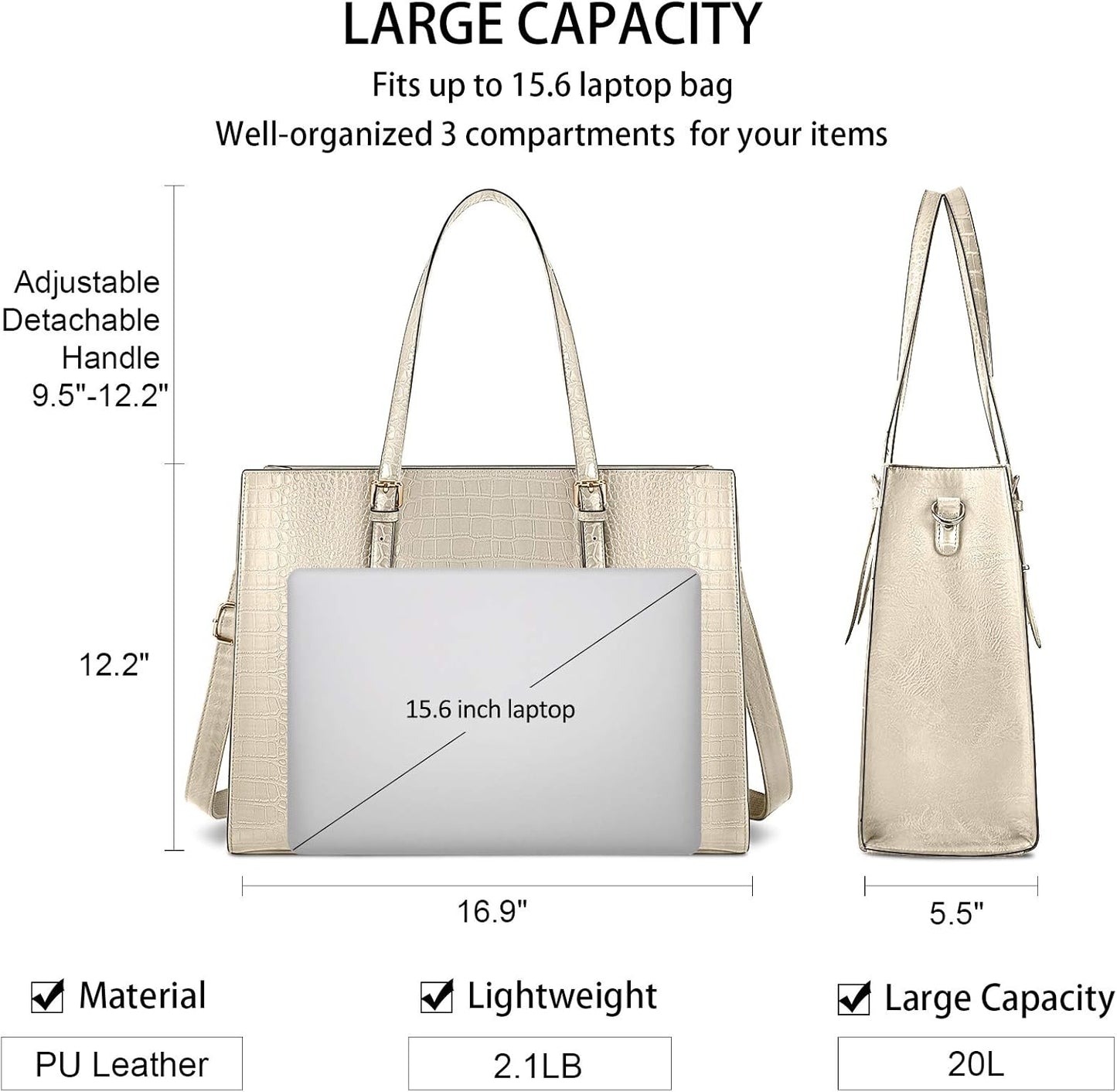 Laptop Bag for Women 15.6 Inch Laptop Tote Bag Leather Classy Computer Briefcase for Work Waterproof Handbag Professional Shoulder Bag Women Business Office Bag Large Capacity