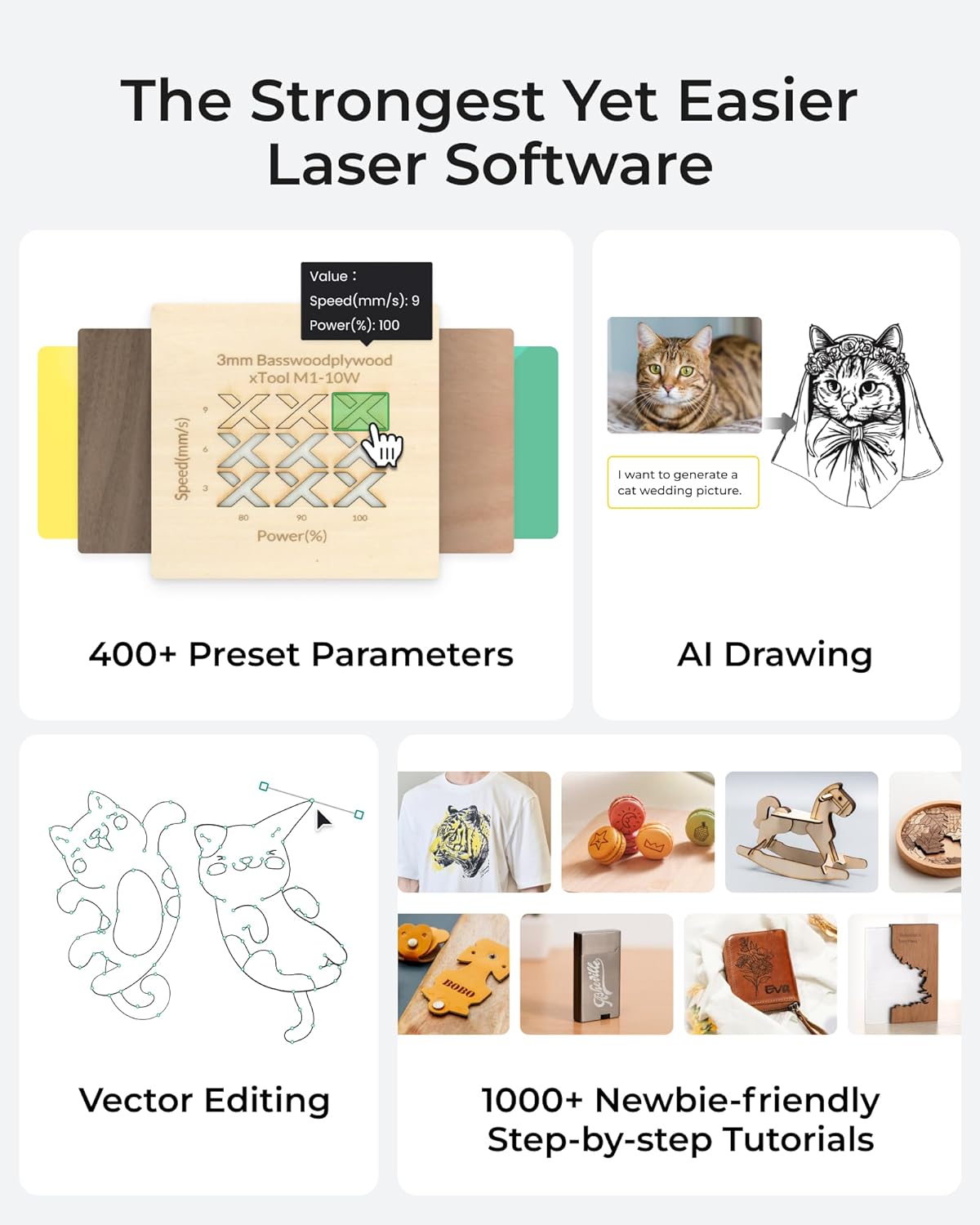 xTool S1 Laser Engraver and Cutter Machine with Air Assist & Honeycomb, 23.93" x 15.16" Bed Size, Beginner-friendly, Class 1 Safety Laser Engravering Machine for Wood and Metal, Acrylic - Basic Bundle
