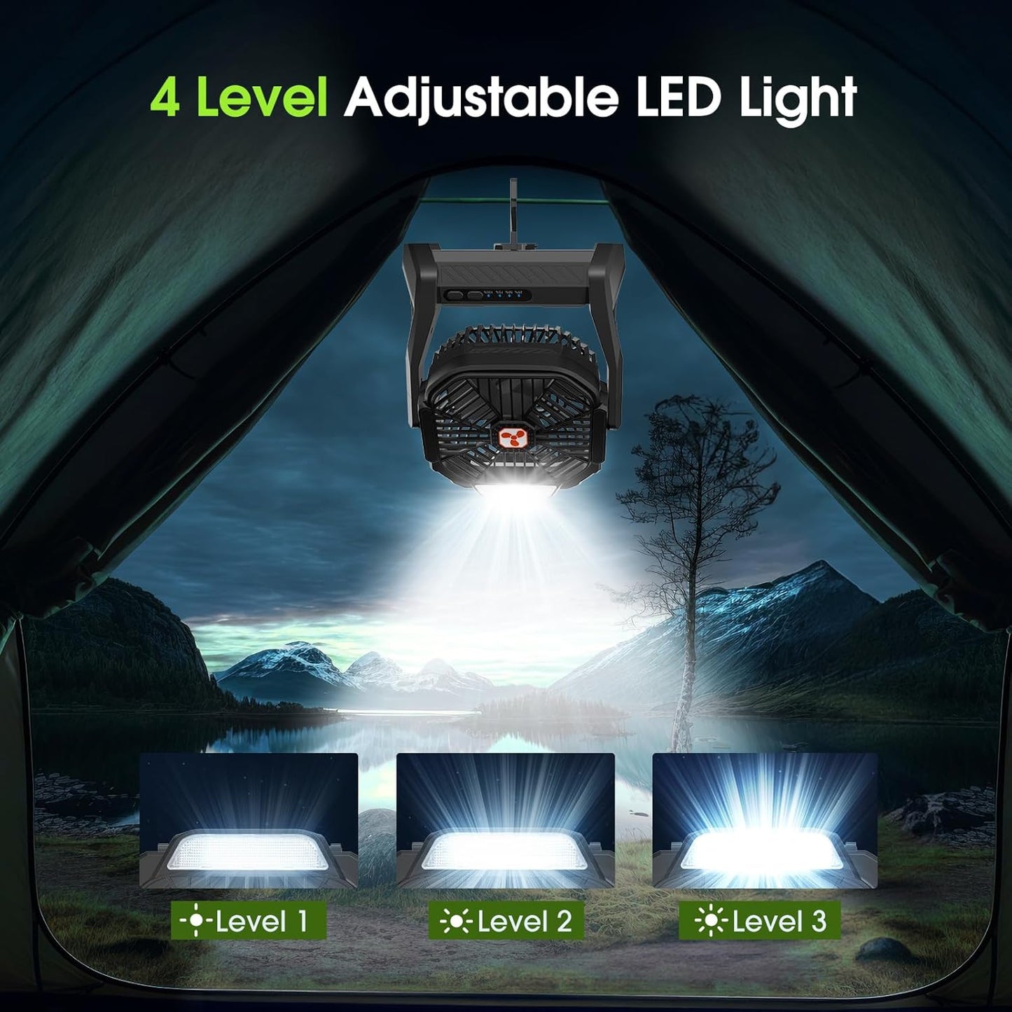 Portable Rechargeable Fan, 20000mAh Cordless Battery Powered Camping Tent Fans with LED Lantern, Small USB C Operated Outdoor Ventilador for Travel Camp Fishing Picnic Beach Office Home Essentials