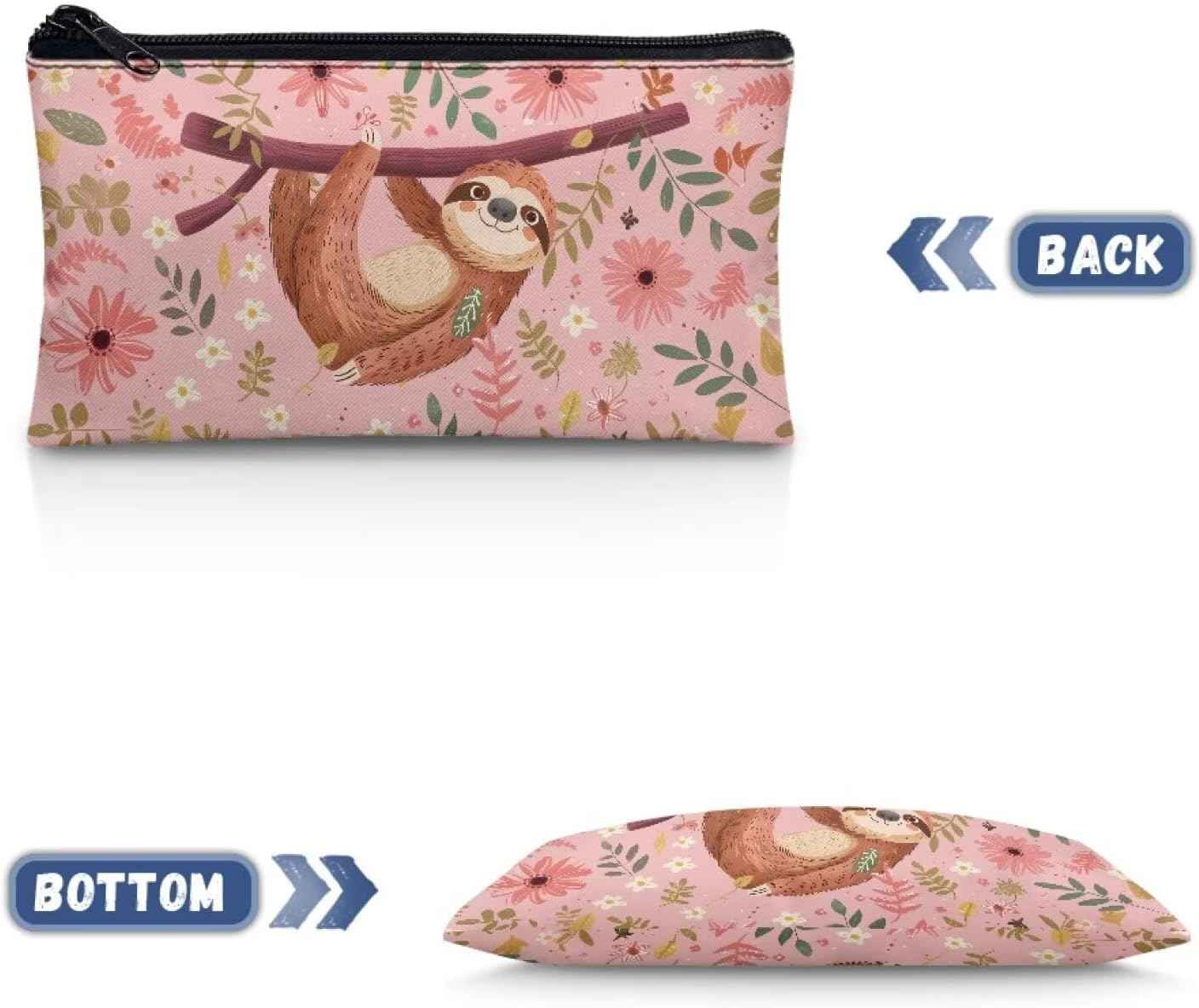 POLERO Floral Sloth Pencil Case for Girls School Stationery Pouch Multi-Purpose Travel Makeup Bag