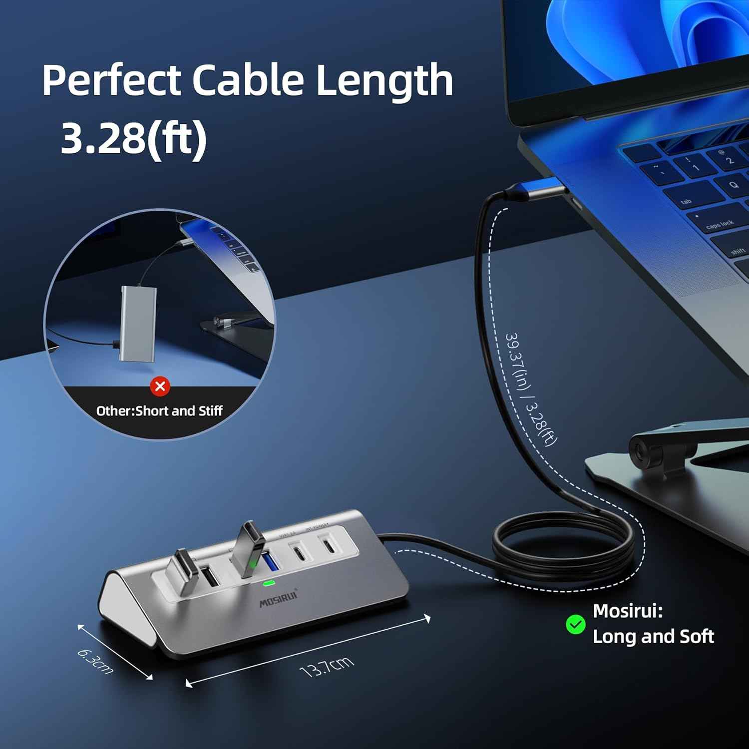 USB C Hub,Mosirui 9 in 1 USB C Hub Multiport Adapter with 4K HDMI,Type C 3.0 5Gbps,USB A 3.0/2.0,PD 100W, SD/TF Card Reader,USB C Dock for MacBook Pro/Air,iPad,iMac,iPhone,HP,Dell and More (3.3 Ft)