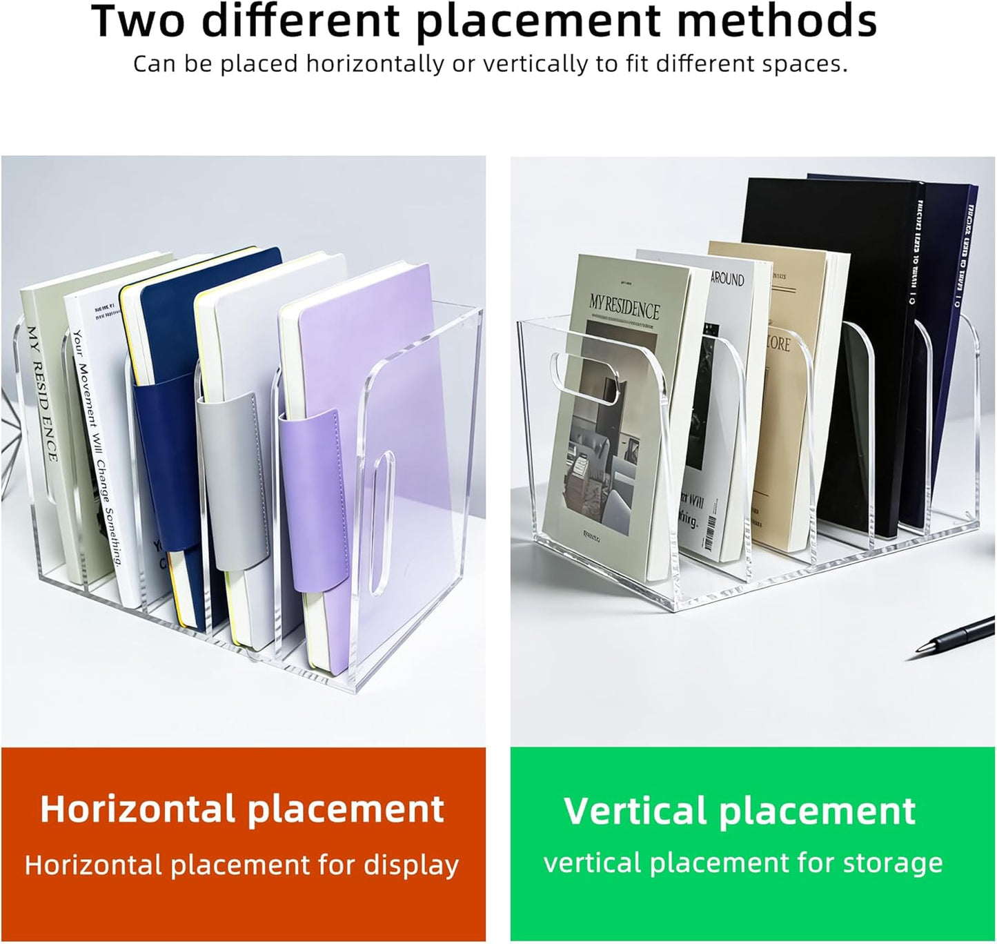 Acrylic Magazine File Holder, 5 Vertical Compartments Desk Document Sorter Organizer, Clear Folder Rack Binder for Office/Documents/Classroom, for Home, Tablet, Magazines, Books & Accessories