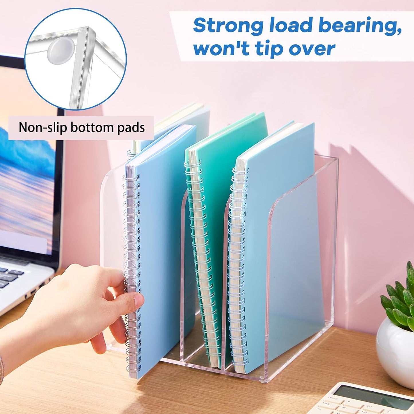 Suzile Clear Acrylic Magazine File Holder with Vertical Compartments Desk Organizer Book Rack for Desk Sorter Paper Folder Office Accessories(Stylish,7 x 6.9 x 6.3 Inch)